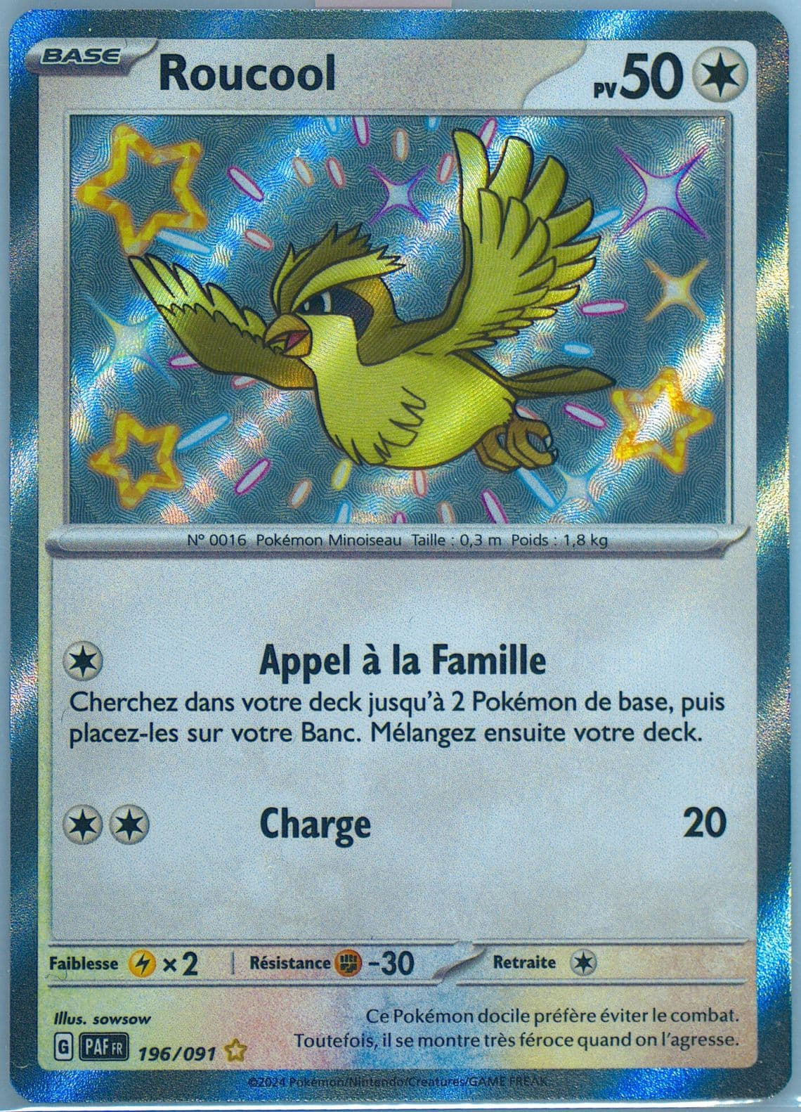 Pidgey Shiny Rare (196) 2024 Pokemon French Paf FR-Paldean Fates