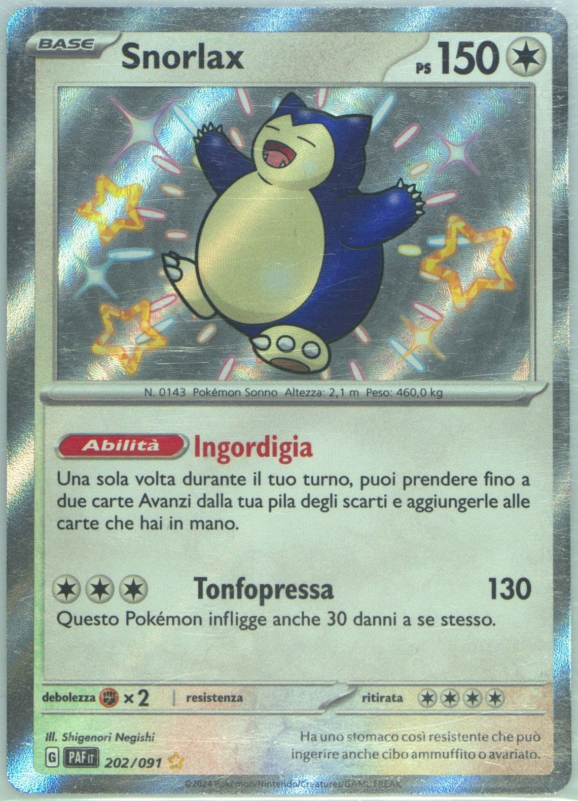 Snorlax Shiny Rare (202) 2024 Pokemon Italian Paf It-Paldean Fates