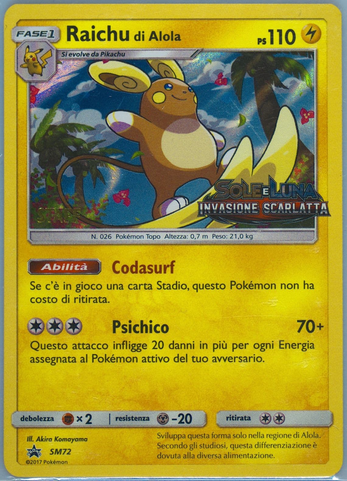Raichu DI Alola-Holo Crimson Invasion Prerelease-Staff-Italian (SM72) 2017 Pokemon SM Black Star Promo