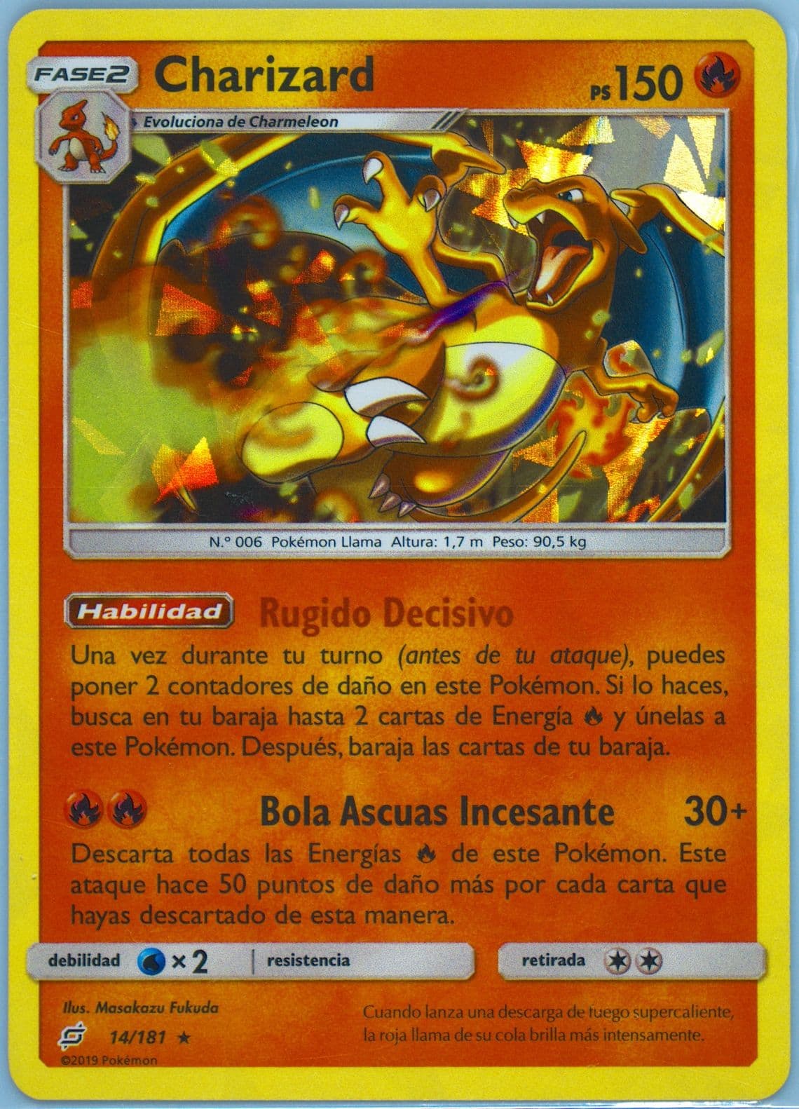 Charizard-Holo Spanish-Cracked Ice (14) 2019 Pokemon Sun & Moon Team Up
