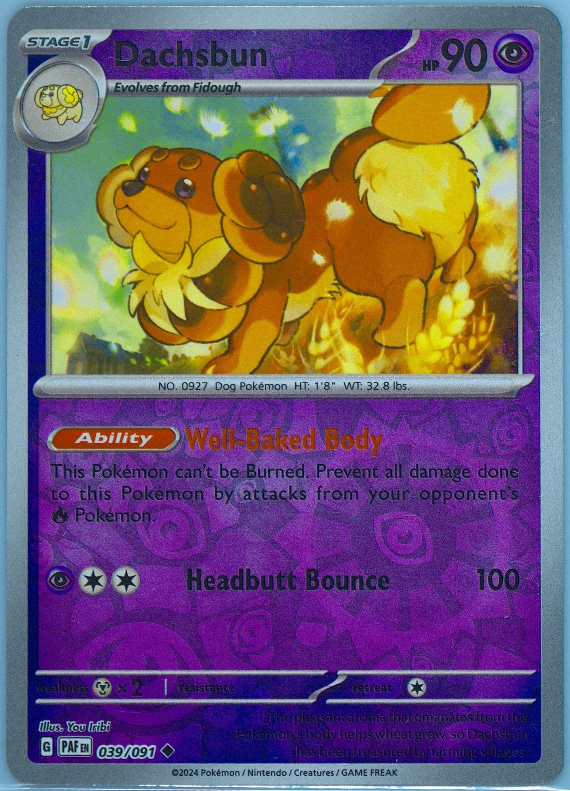 Dachsbun Reverse Holo (039) 2024 Pokemon Paf EN-Paldean Fates