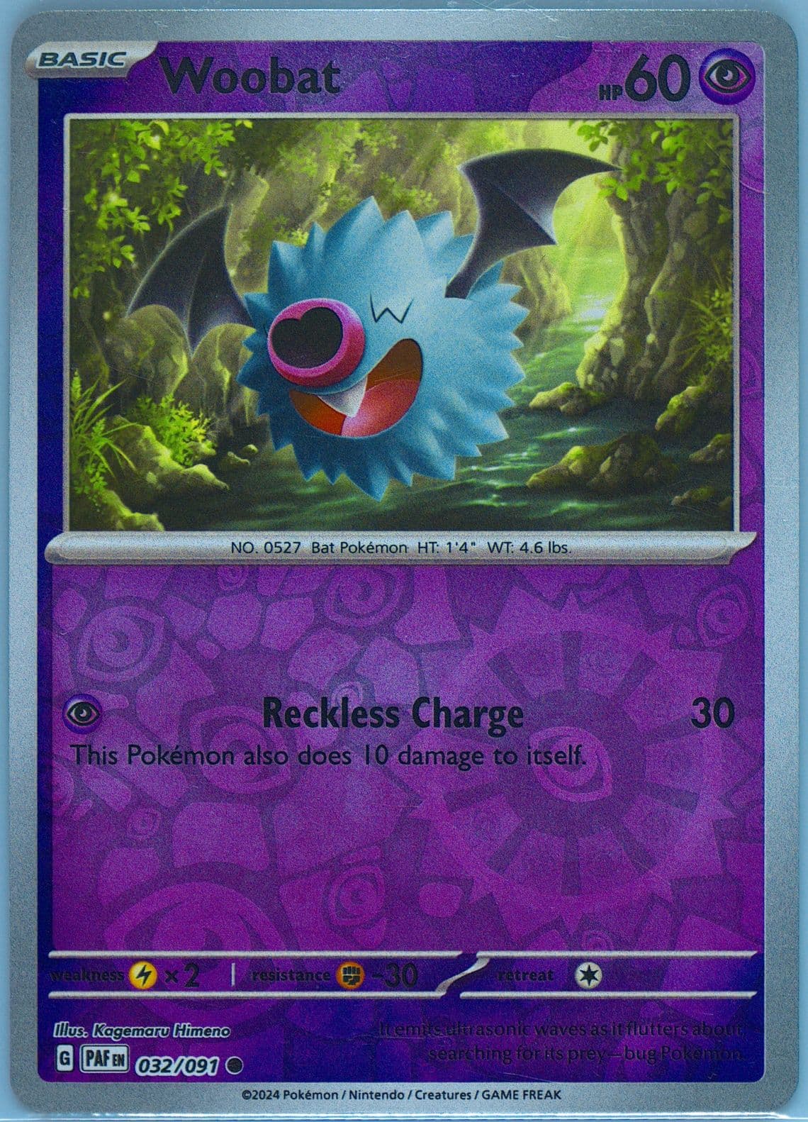 Woobat Reverse Holo (032) 2024 Pokemon Paf EN-Paldean Fates