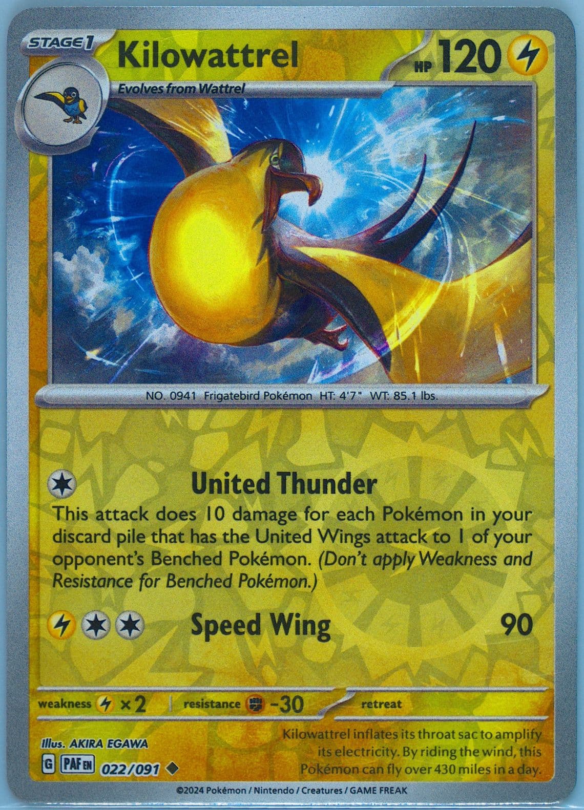 Kilowattrel Reverse Holo (022) 2024 Pokemon Paf EN-Paldean Fates