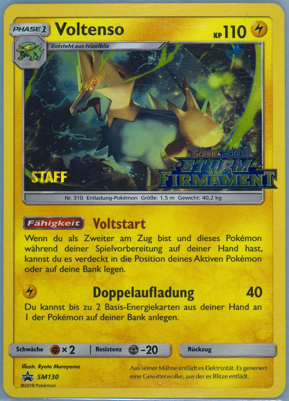 Voltenso-Holo Celestial Storm Prerelease-Staff-German (SM130) 2018 Pokemon SM Black Star Promo