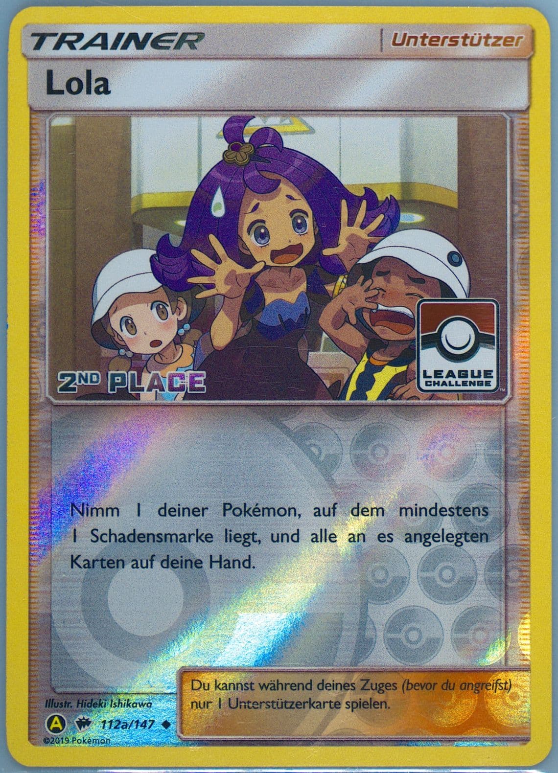 Lola-Reverse Foil 2019 Yellow Alternative Art 2nd Place Pokemon League-German (112a) 2017 Pokemon Sun & Moon Burning Shadows