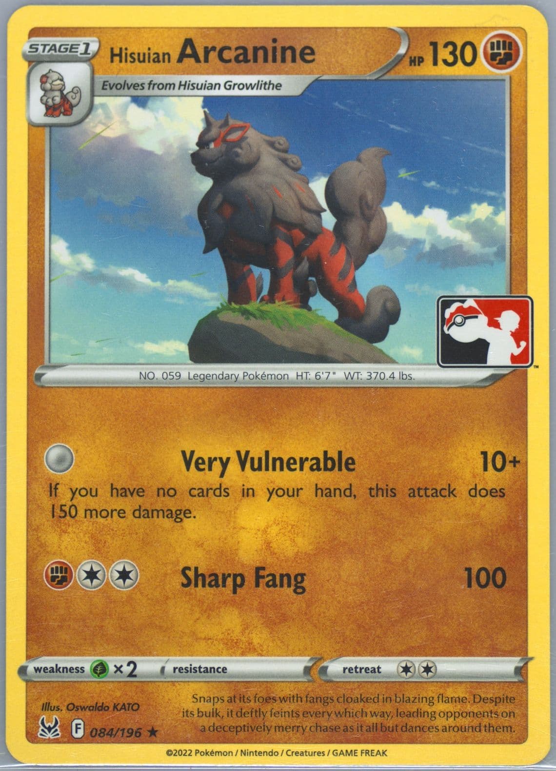 Hisuian Arcanine (084) 2023 Pokemon Play! Pokemon Prize Pack: Series 3
