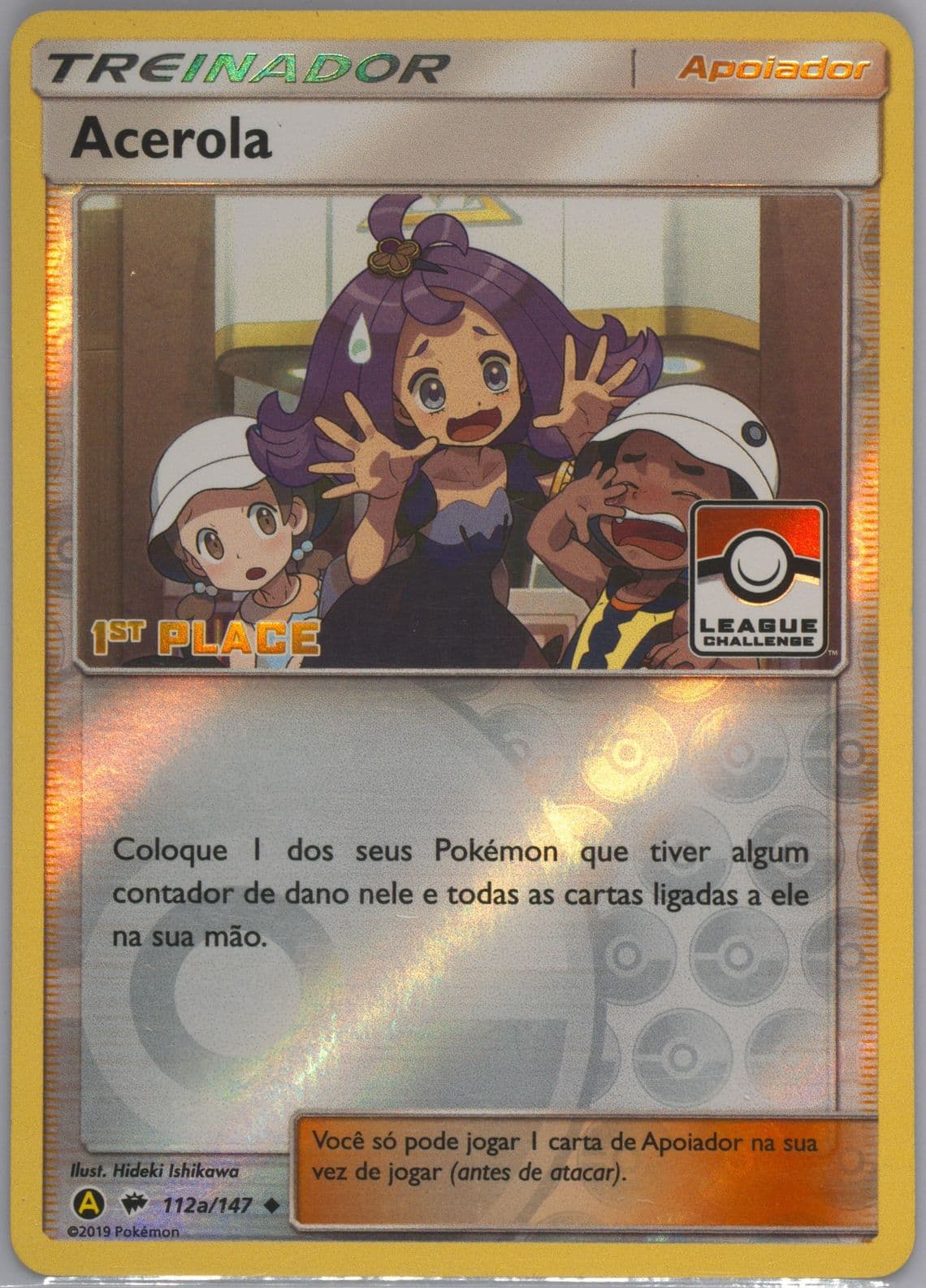 Acerola-Reverse Foil 2019 Yellow Alternative Art 1st Place Pokemon League-Portuguese (112a) 2017 Pokemon Sun & Moon Burning Shadows