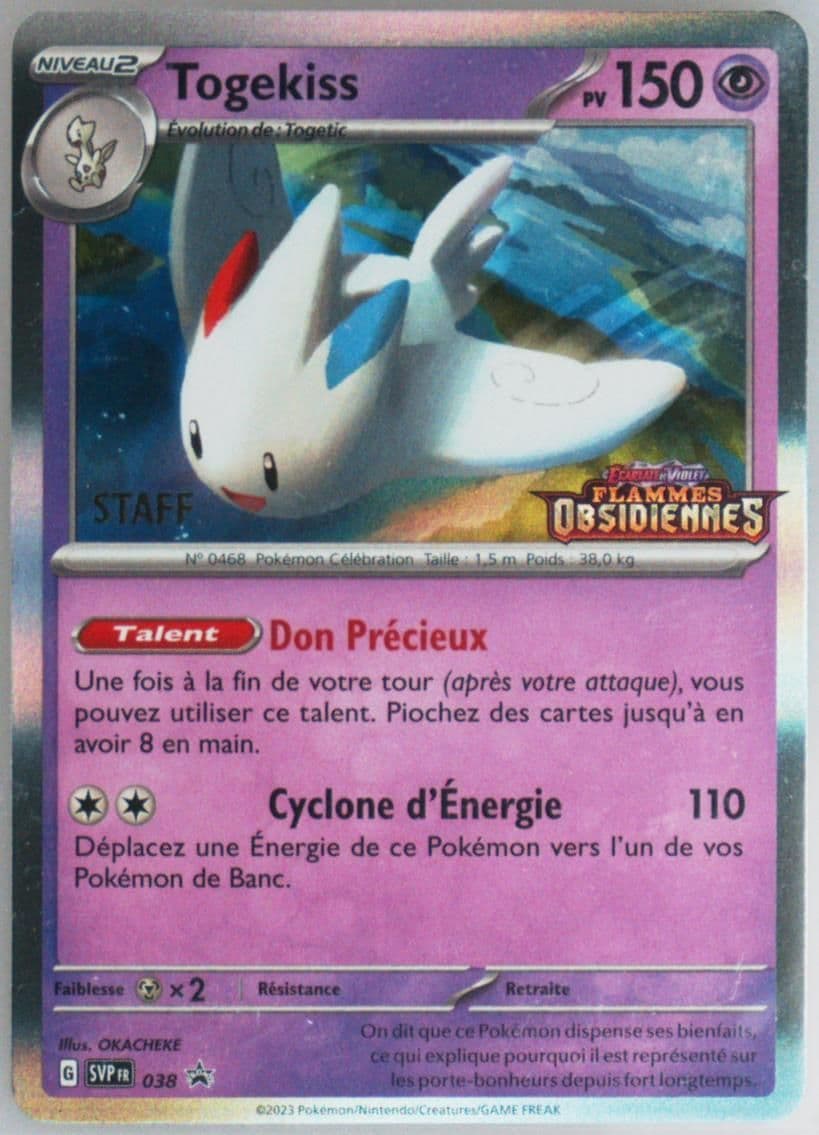 Togekiss Obsidian Flames Prerelease-Staff (038) 2023 Pokemon French Svp FR-SV Black Star Promo