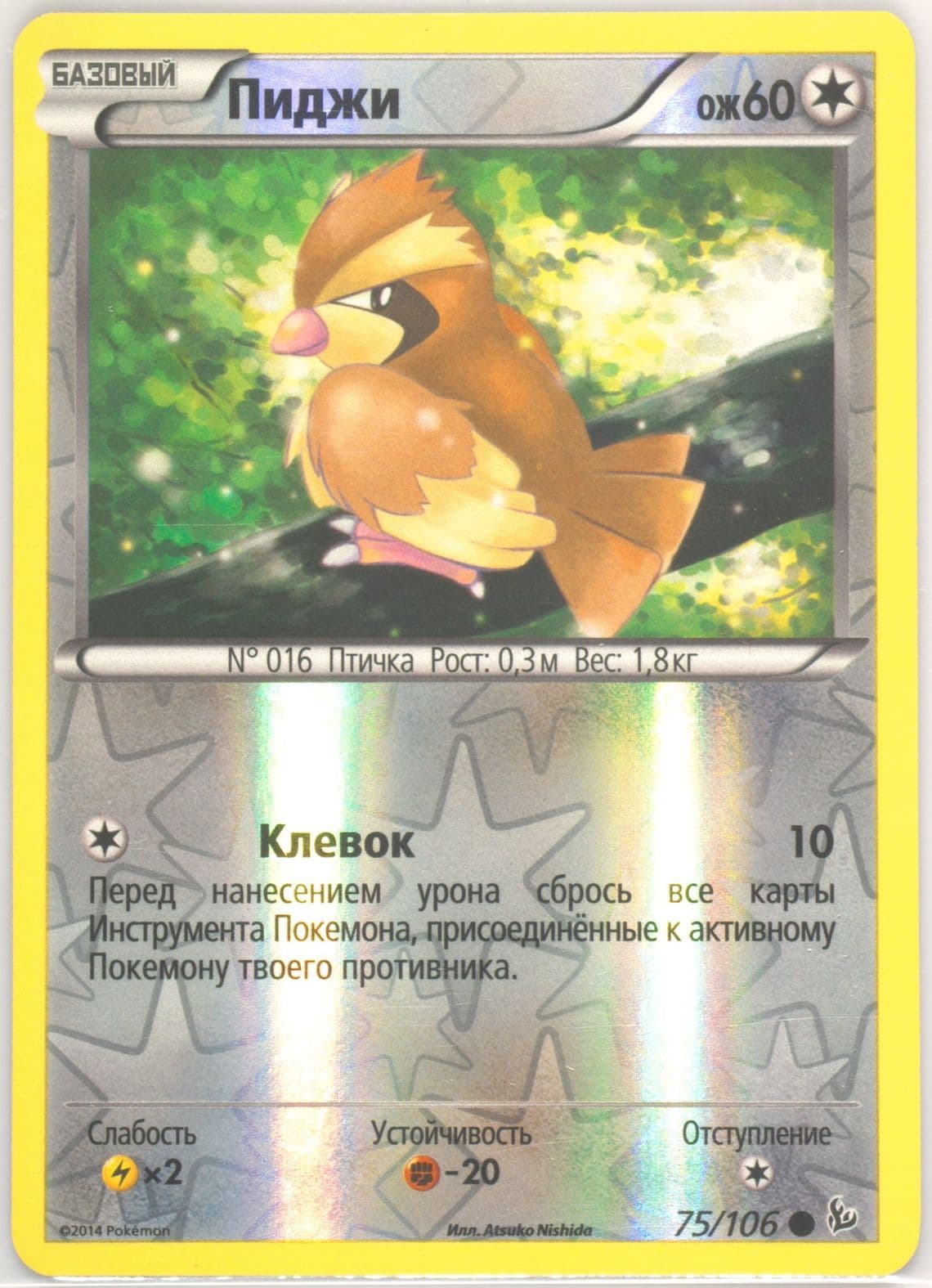 Pidgey-Reverse Foil (75) 2015 Pokemon Russian XY Flashfire