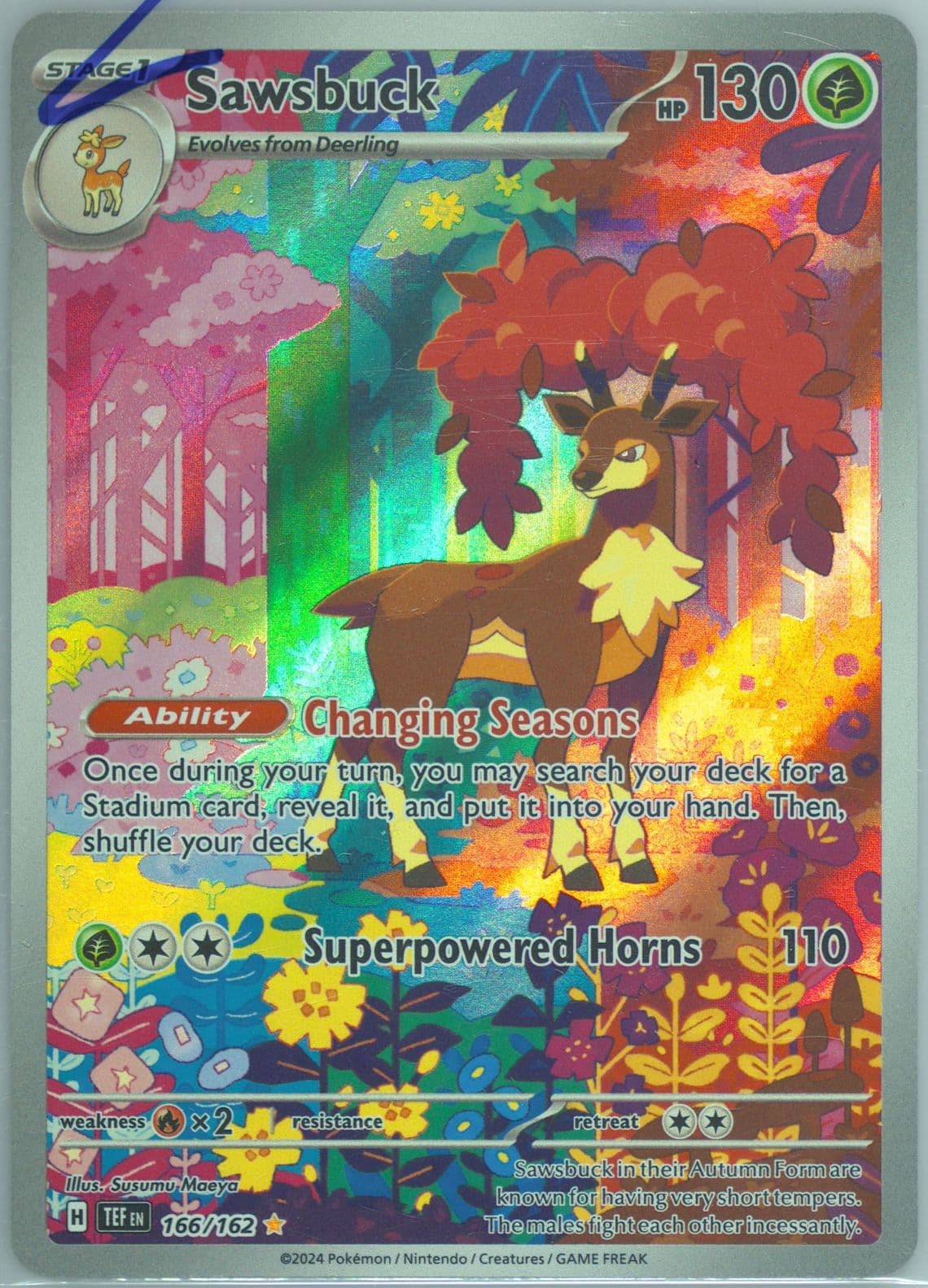 Sawsbuck Illustration Rare (166) 2024 Pokemon Tef EN-Temporal Forces