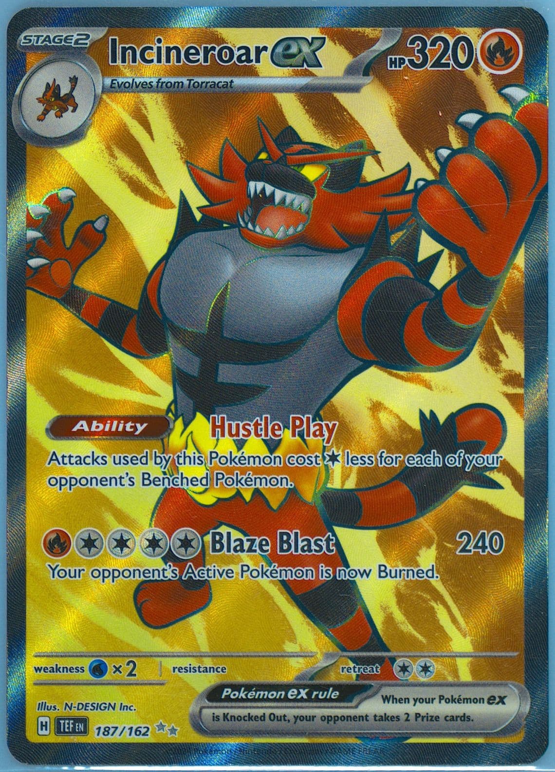 Incineroar EX Ultra Rare (187) 2024 Pokemon Tef EN-Temporal Forces