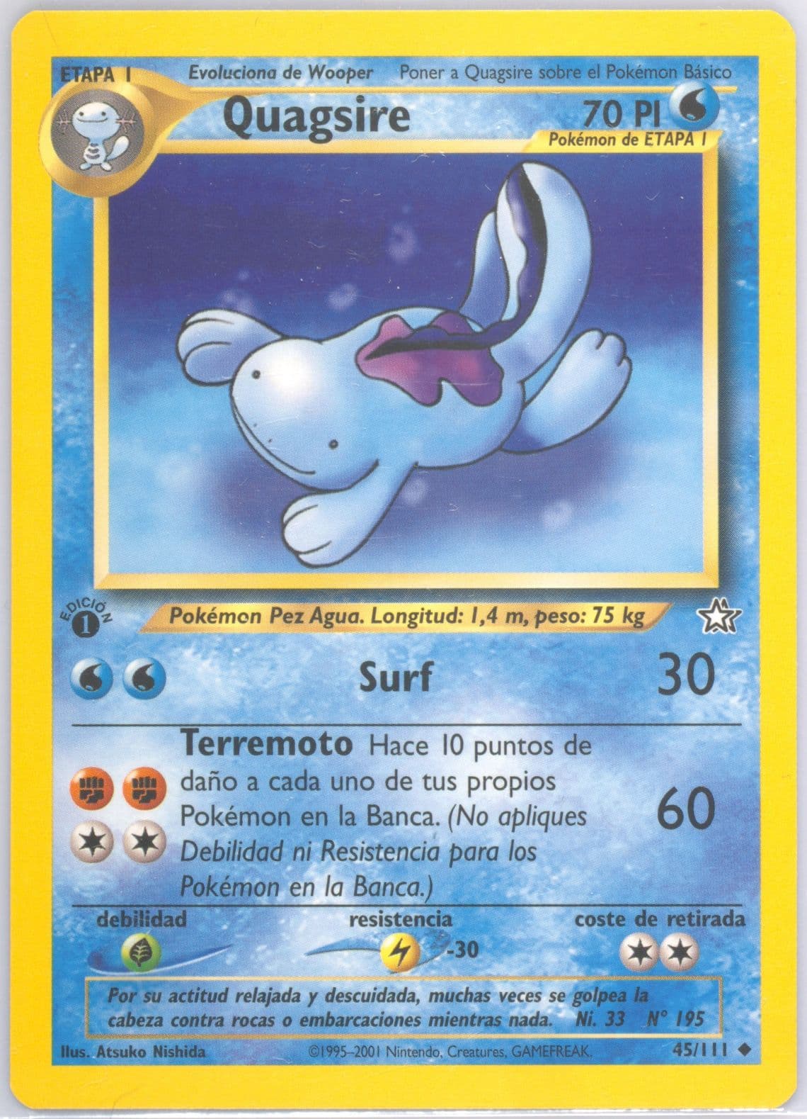 Quagsire 1st Edition (45) 2001 Pokemon Spanish Neo Genesis