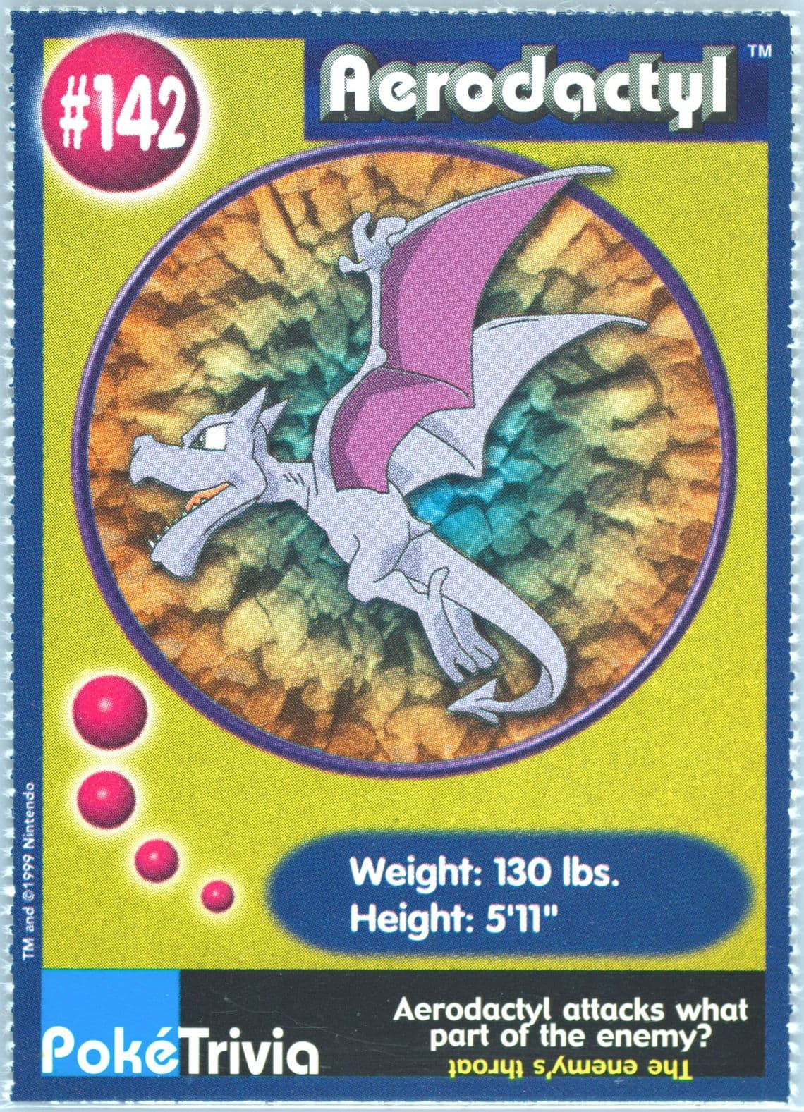 Aerodactyl Perforated (142) 1999 Pokemon Burger King