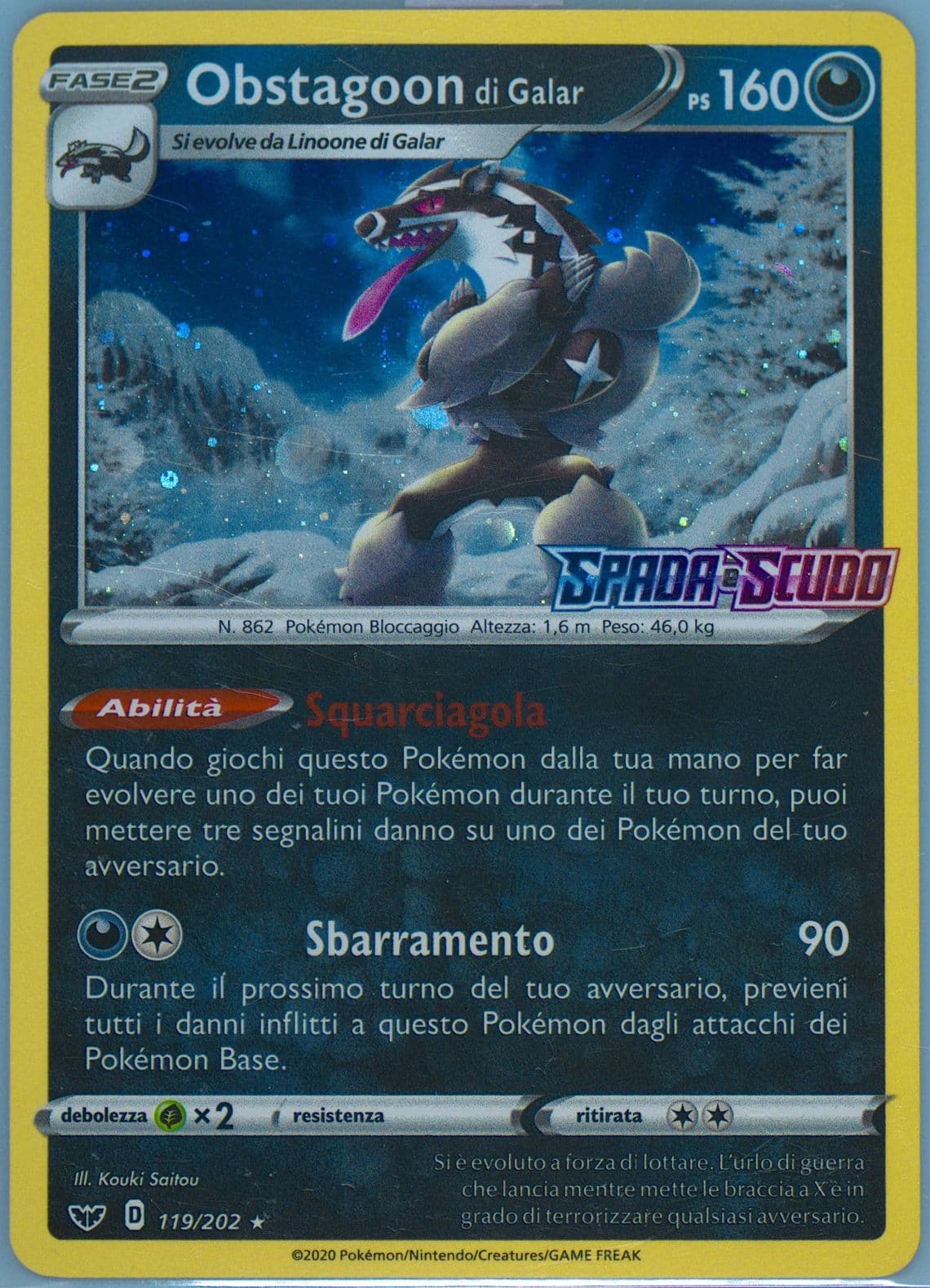 Obstagoon DI Galar-Holo Cosmos Swsh Stamp-Italian (119) 2020 Pokemon Sword & Shield