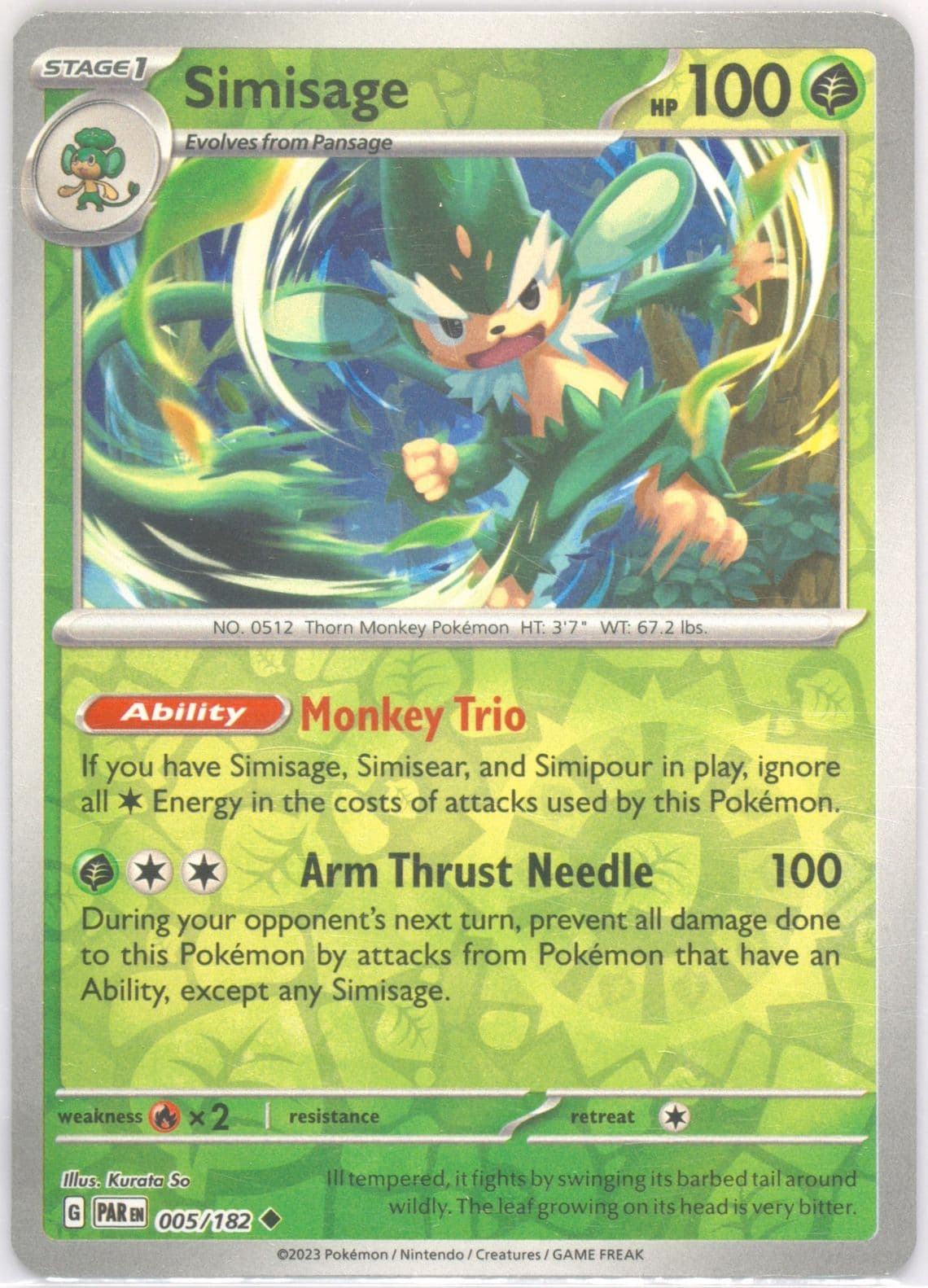 Simisage Reverse Holo (005) 2023 Pokemon Par EN-Paradox Rift