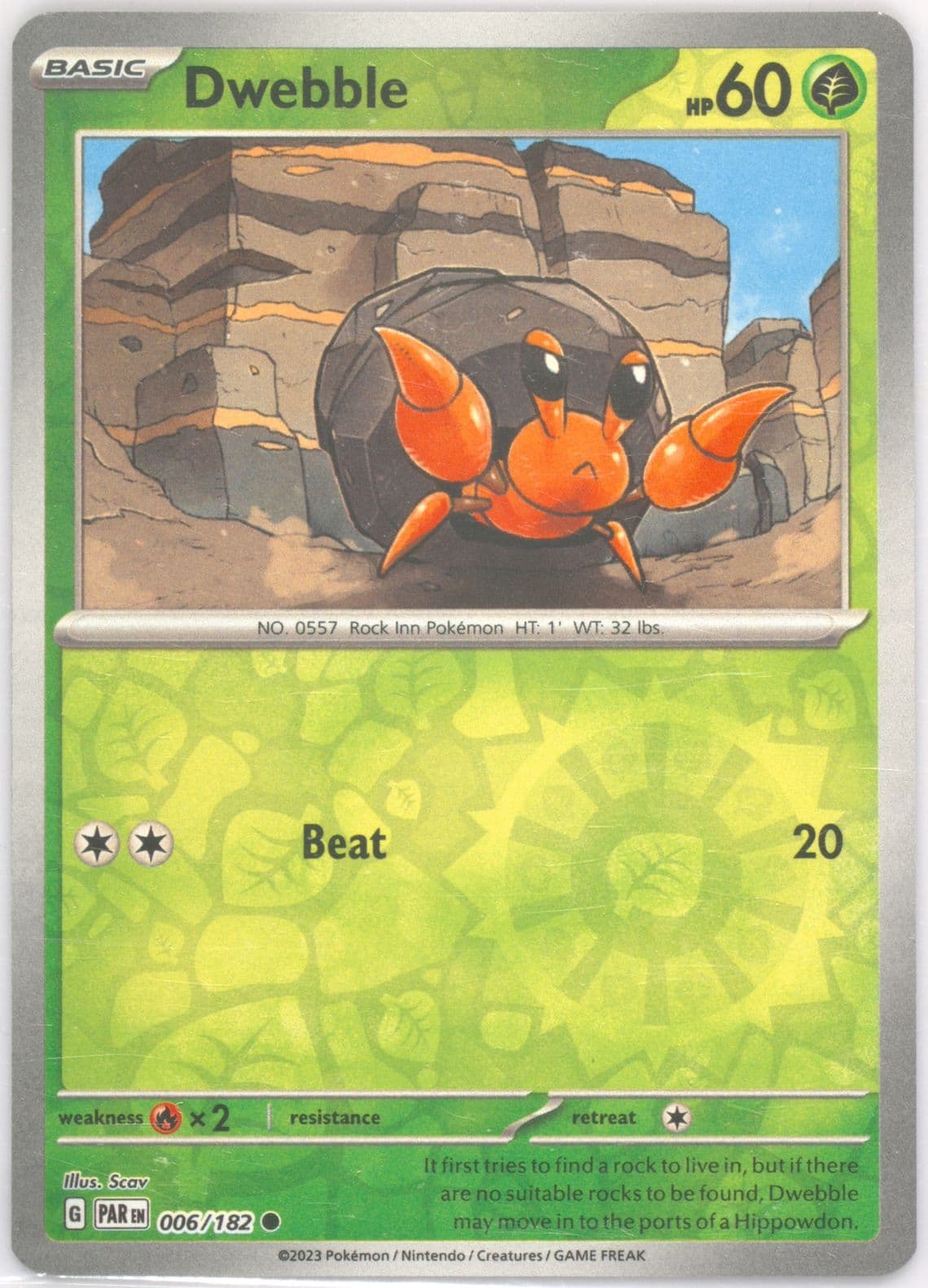 Dwebble Reverse Holo (006) 2023 Pokemon Par EN-Paradox Rift