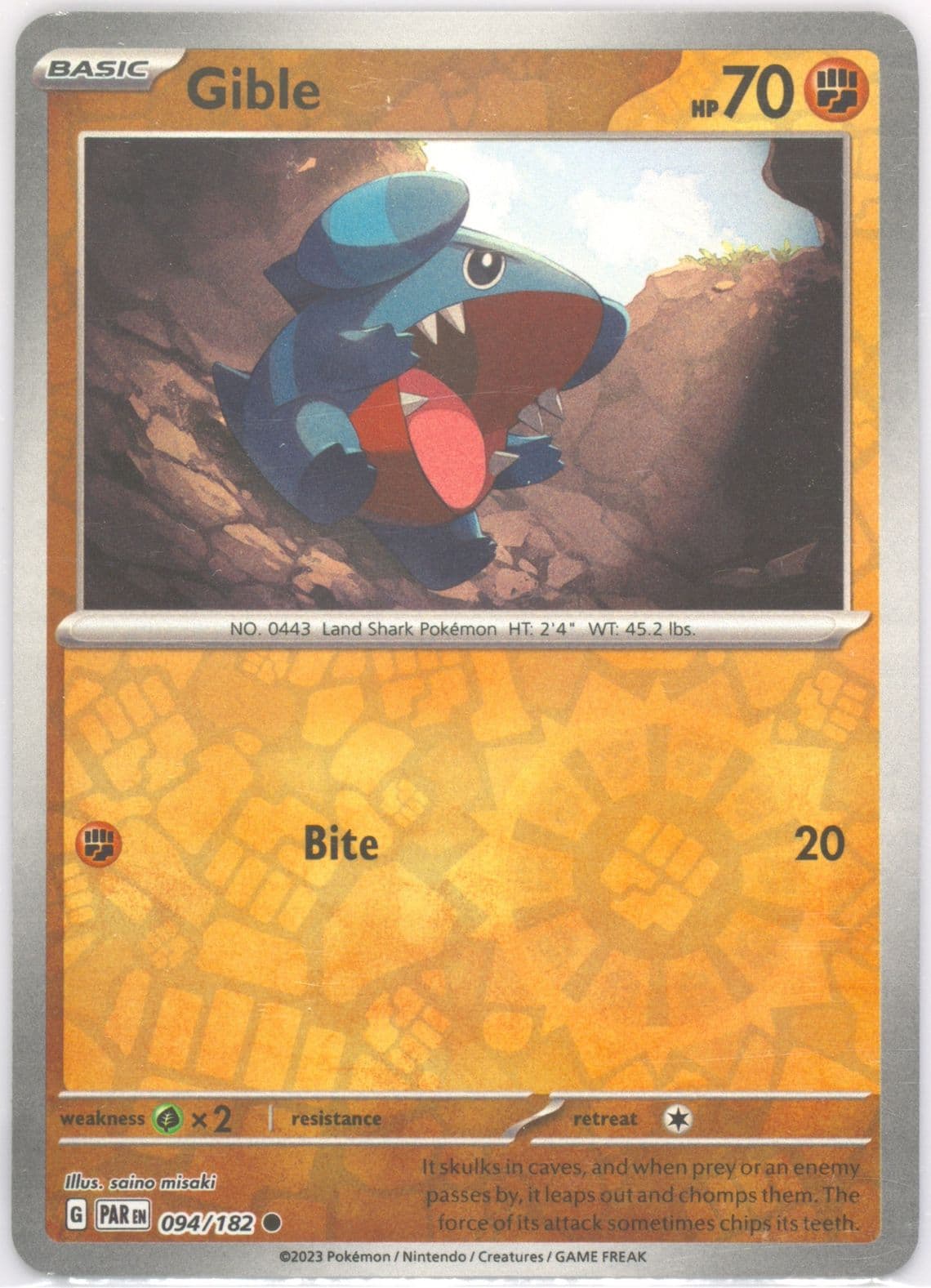 Gible Reverse Holo (094) 2023 Pokemon Par EN-Paradox Rift