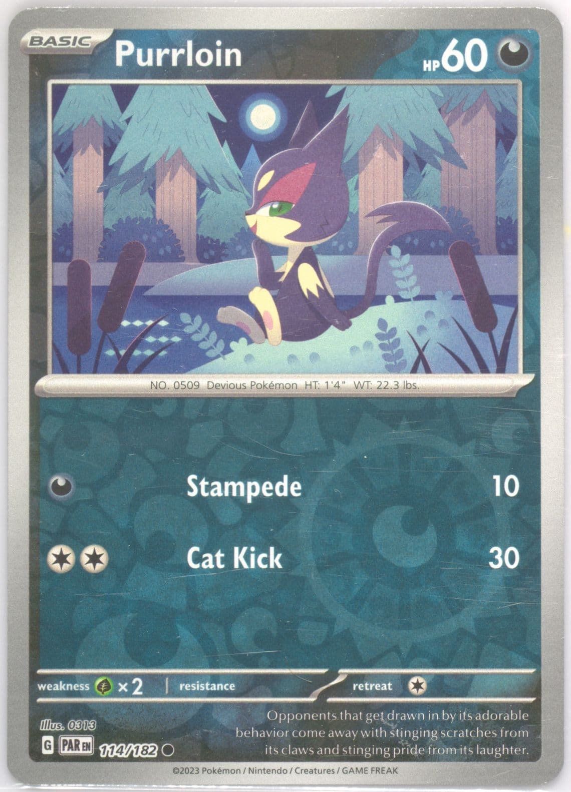 Purrloin Reverse Holo (114) 2023 Pokemon Par EN-Paradox Rift