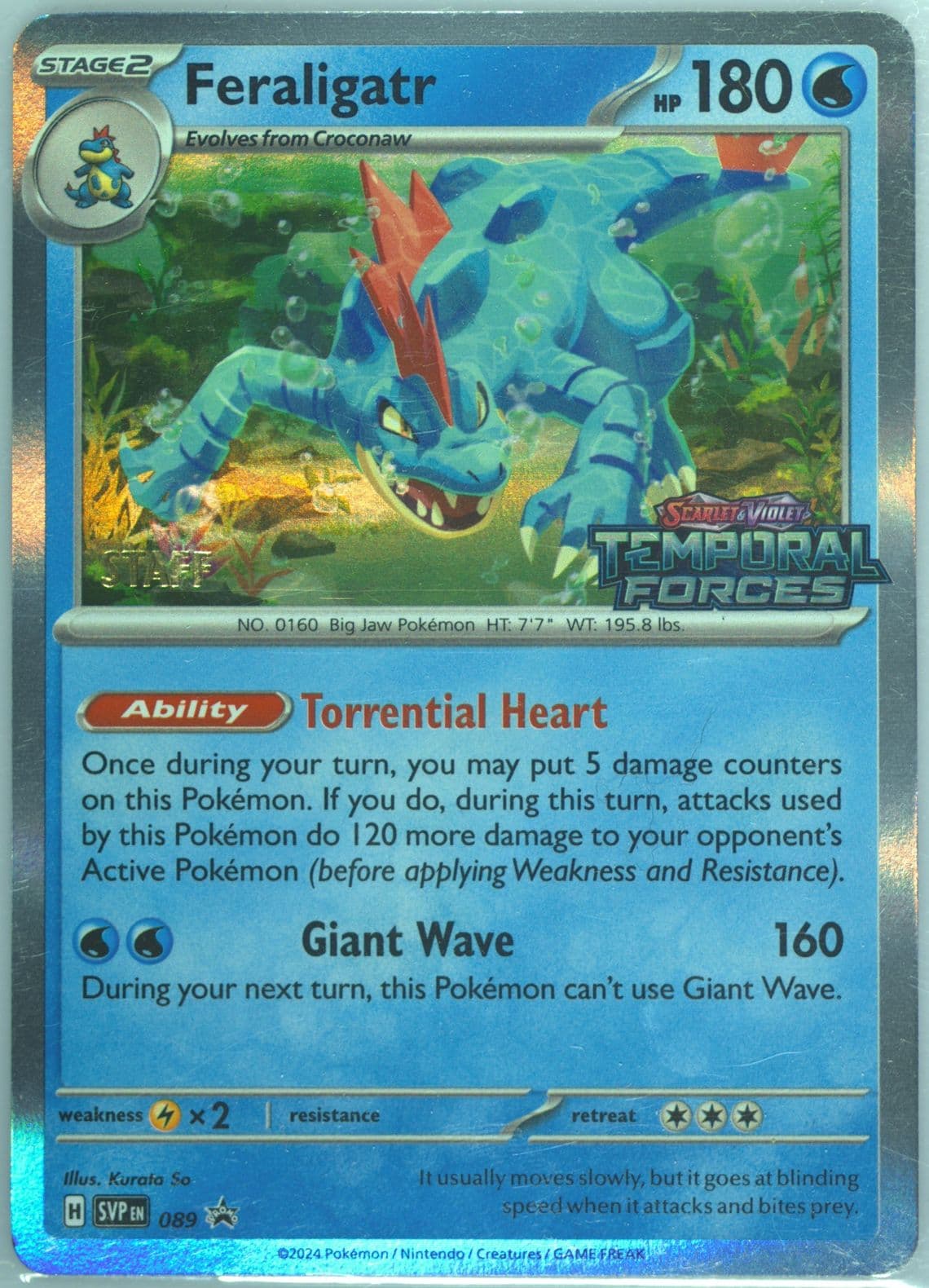 Feraligatr Temporal Forces Prerelease-Staff (089) 2024 Pokemon Svp EN-SV Black Star Promo