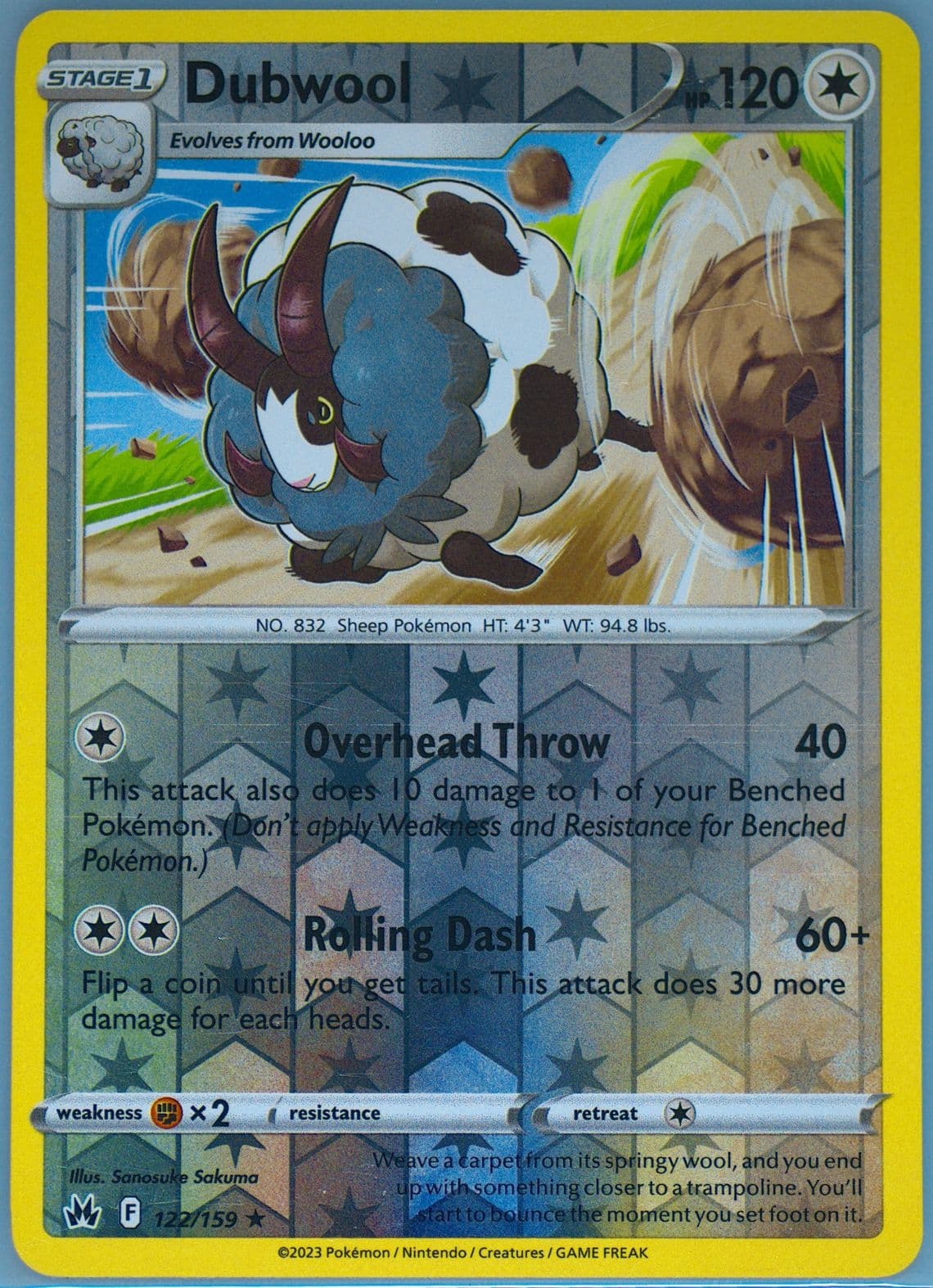 Dubwool-Reverse Foil (122) 2023 Pokemon Sword and Shield Crown Zenith