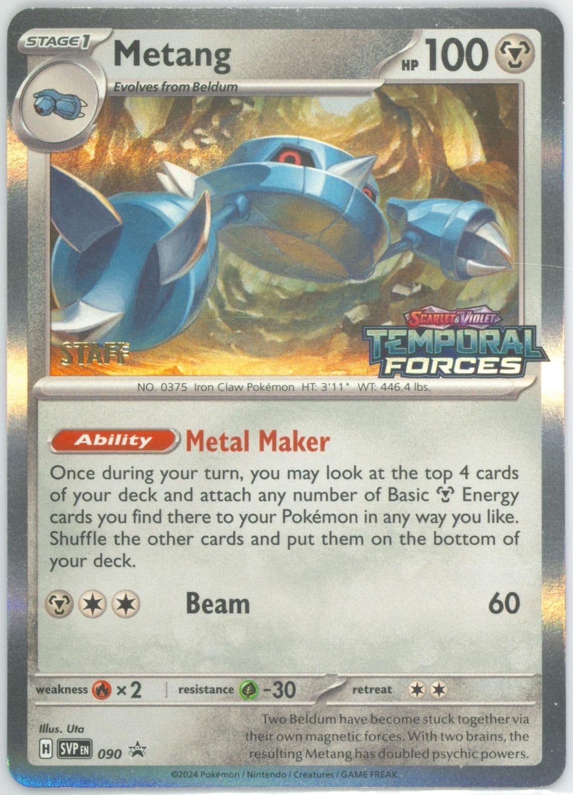 Metang Temporal Forces Prerelease-Staff (090) 2024 Pokemon Svp EN-SV Black Star Promo