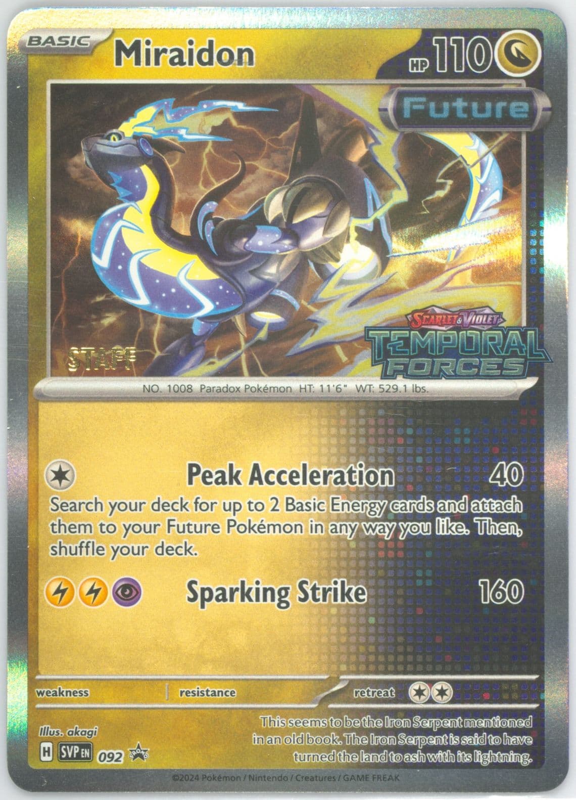 Miraidon Temporal Forces Prerelease-Staff (092) 2024 Pokemon Svp EN-SV Black Star Promo