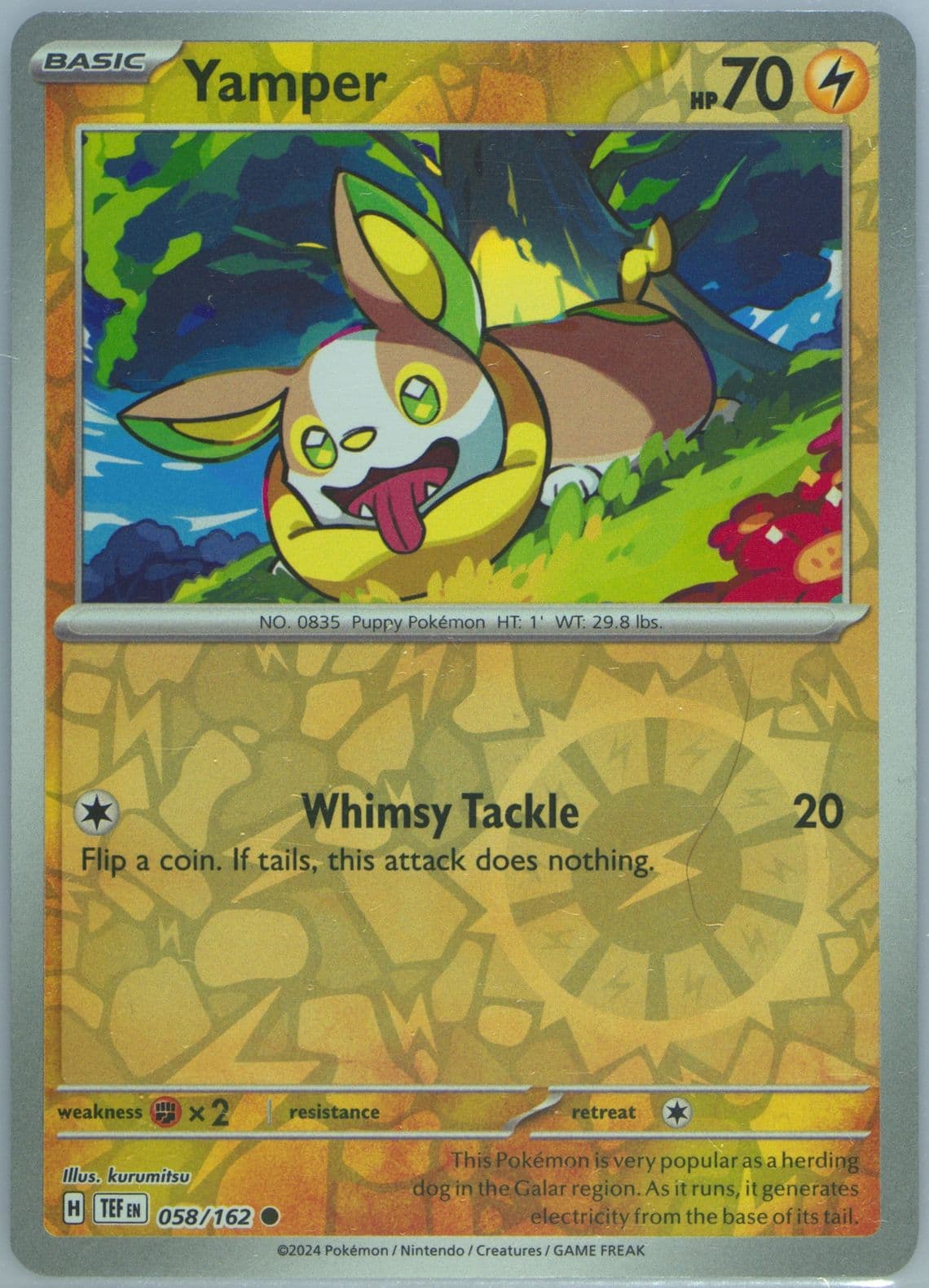 Yamper Reverse Holo (058) 2024 Pokemon Tef EN-Temporal Forces