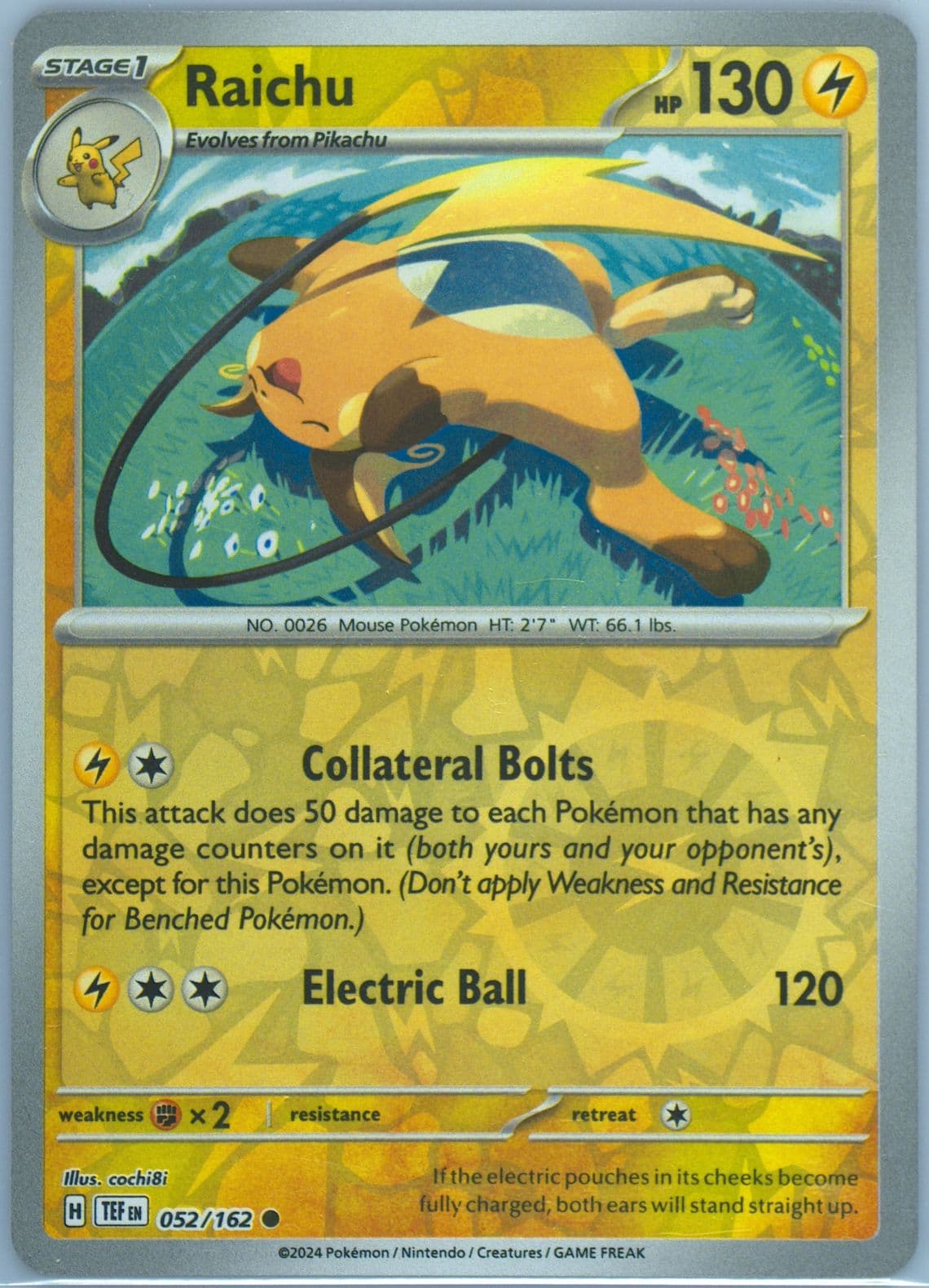 Raichu Reverse Holo (052) 2024 Pokemon Tef EN-Temporal Forces