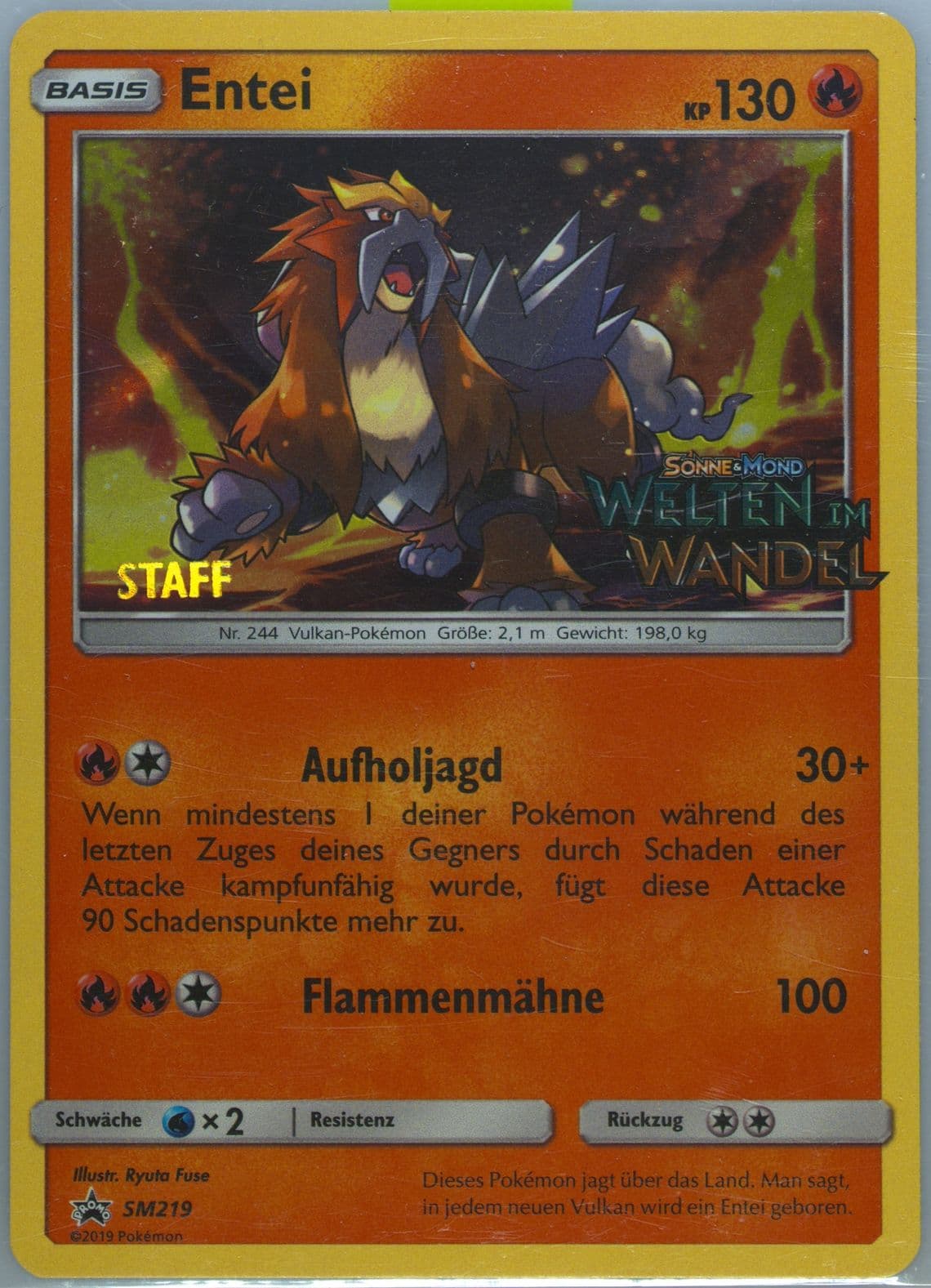 Entei-Holo Cosmic Eclipse Prerelease-Staff German (SM219) 2019 Pokemon SM Black Star Promo