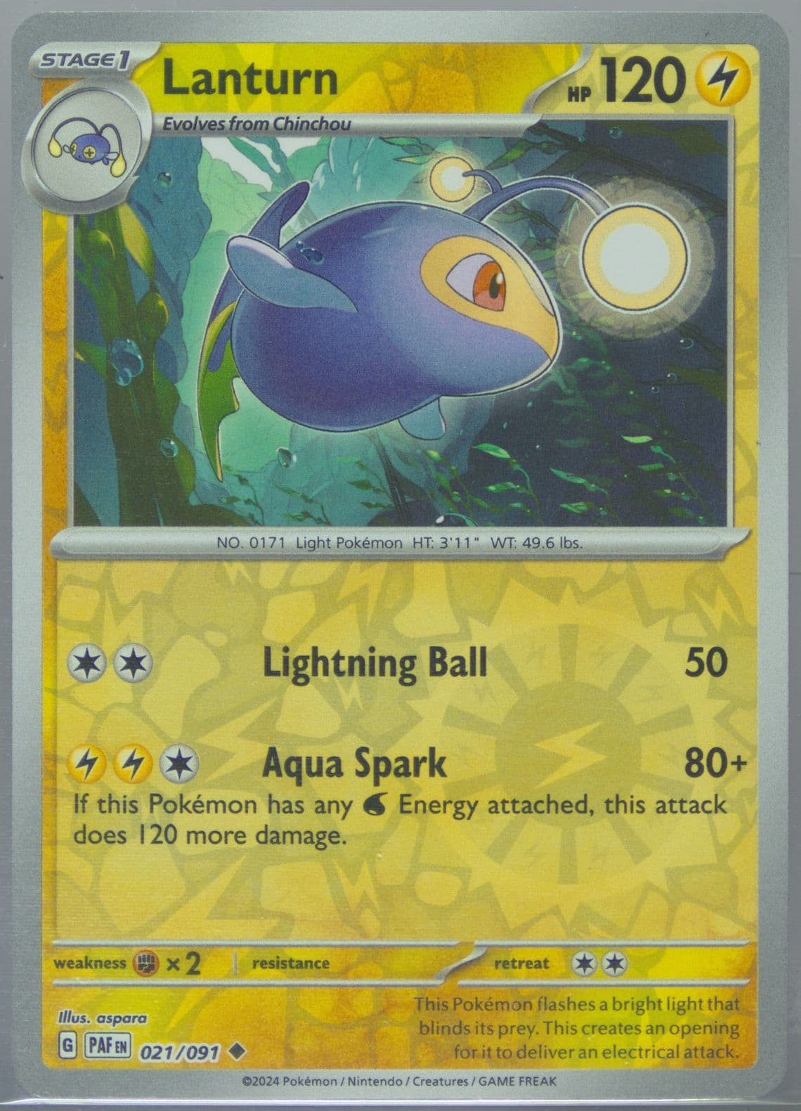 Lanturn Reverse Holo (021) 2024 Pokemon Paf EN-Paldean Fates