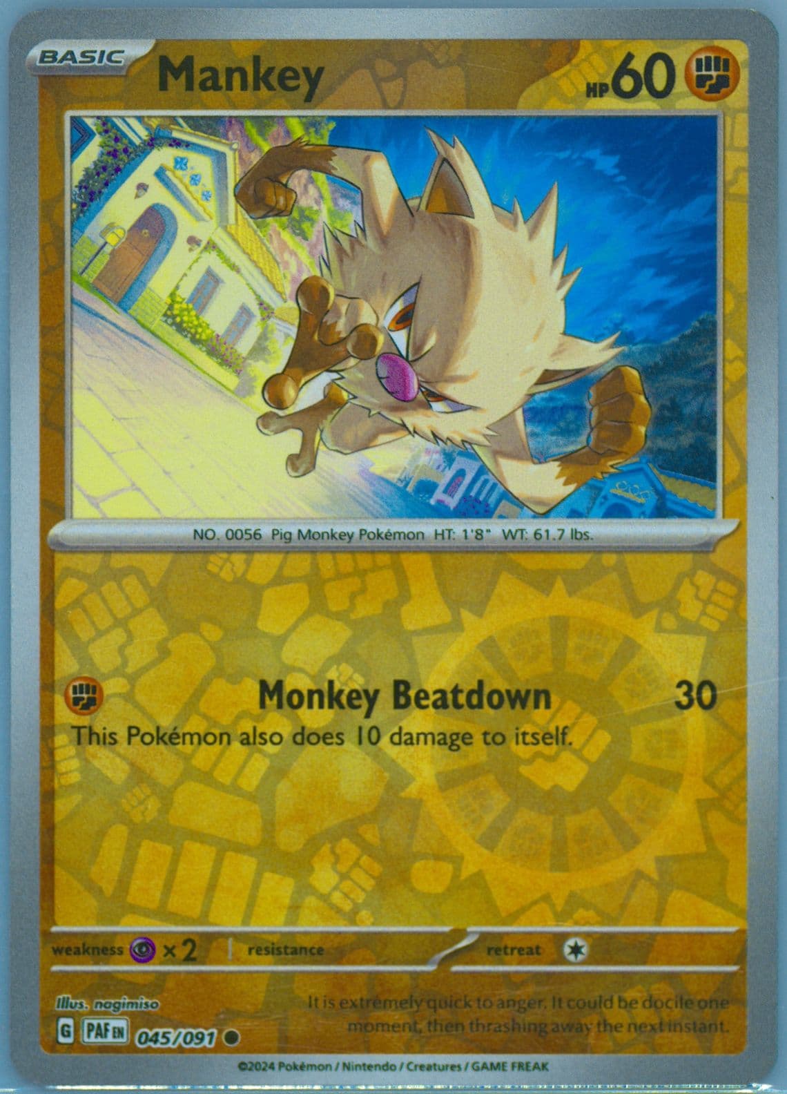 Mankey Reverse Holo (045) 2024 Pokemon Paf EN-Paldean Fates