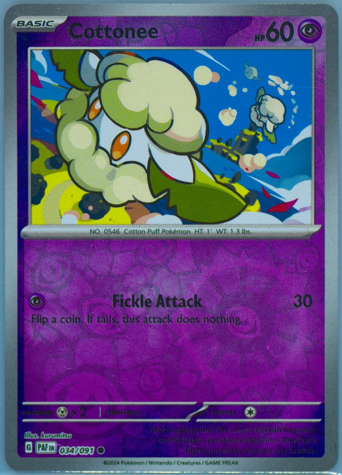 Cottonee Reverse Holo (034) 2024 Pokemon Paf EN-Paldean Fates