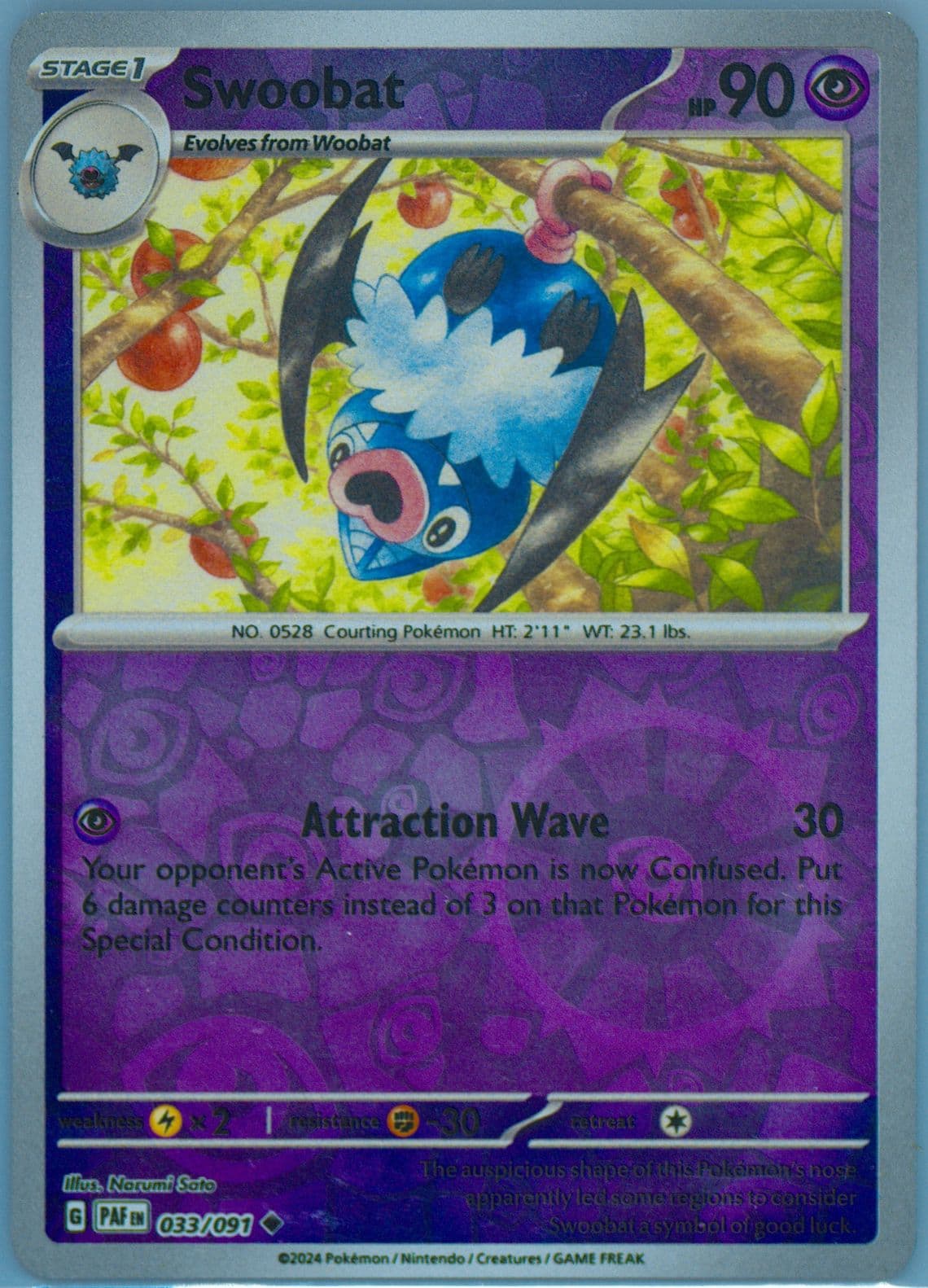 Swoobat Reverse Holo (033) 2024 Pokemon Paf EN-Paldean Fates