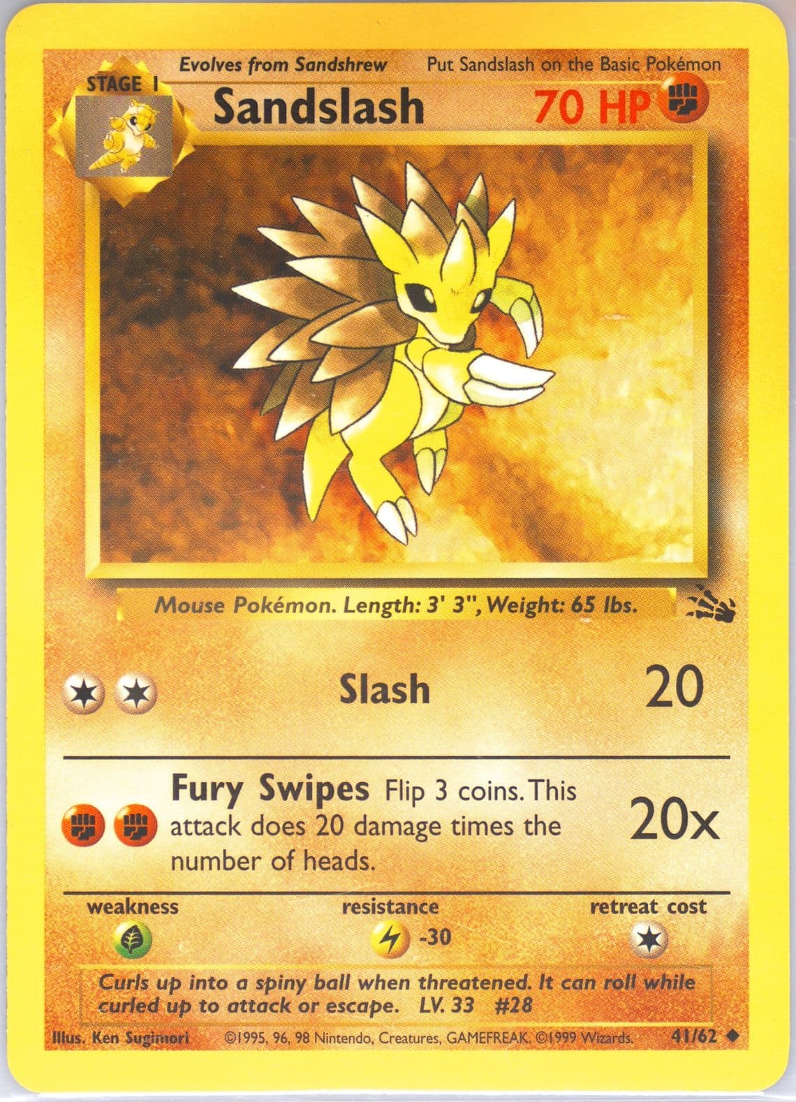 Sandslash (41) 1999 Pokemon Fossil