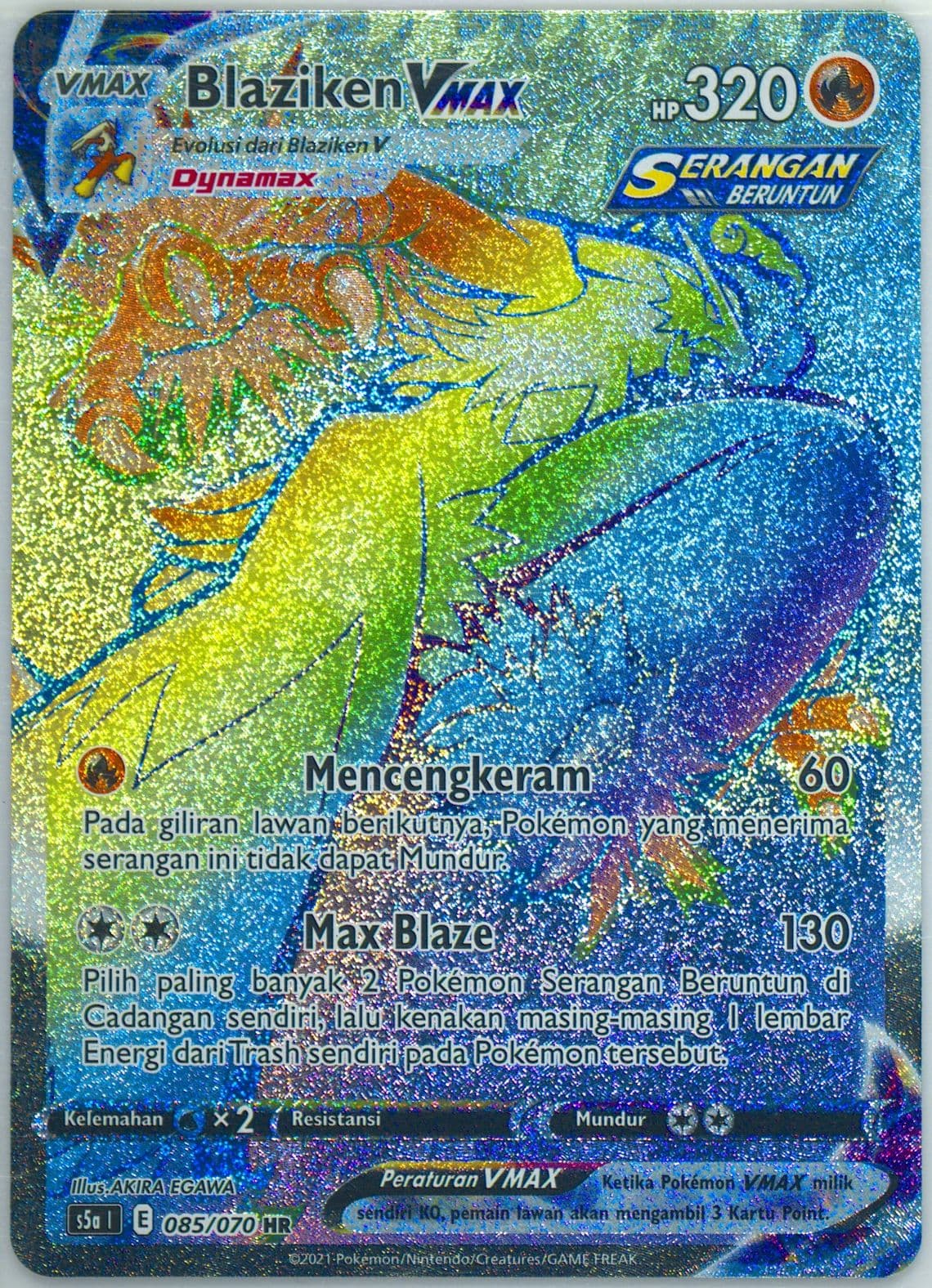 Full Art/Blaziken Vmax Hyper Rare (085) 2021 Pokemon Indonesian Sword & Shield Peerless Fighters