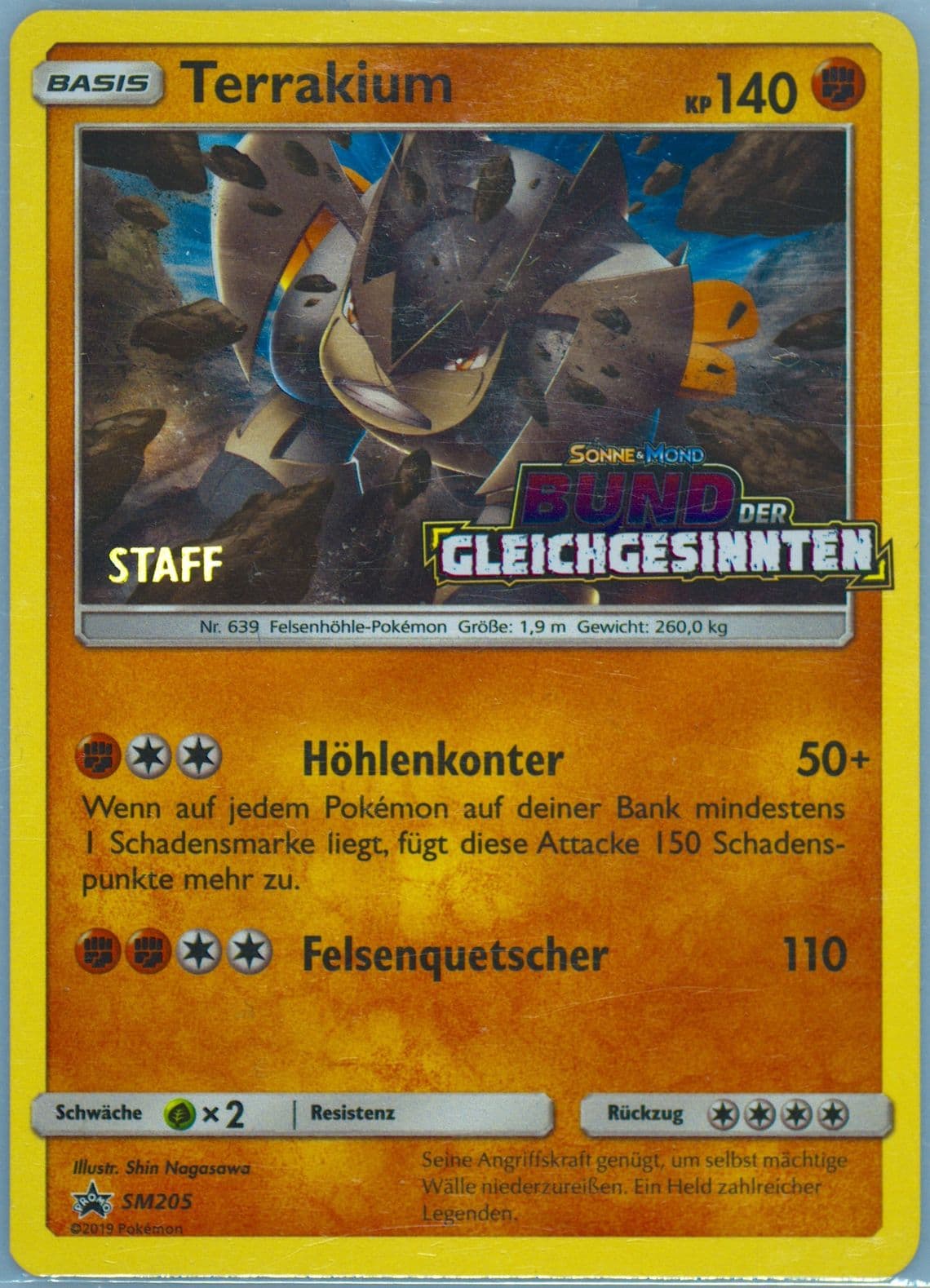 Terrakium-Holo Unified Minds Prerelease-Staff-German (SM205) 2019 Pokemon SM Black Star Promo