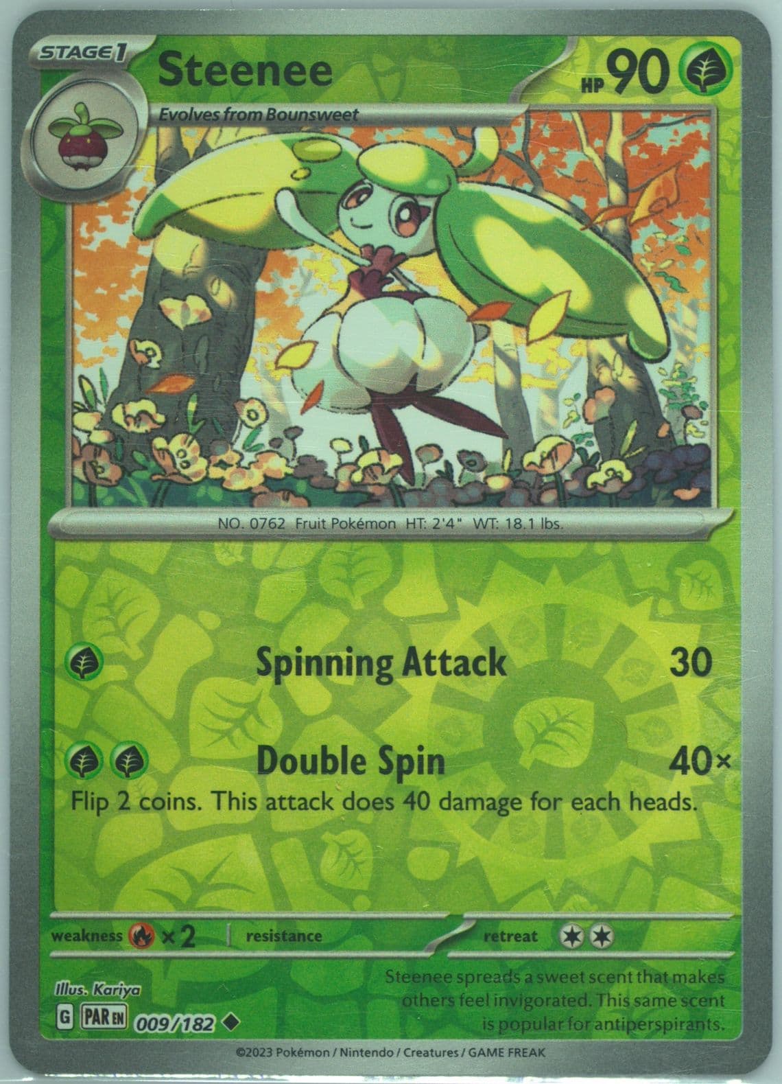 Steenee Reverse Holo (009) 2023 Pokemon Par EN-Paradox Rift