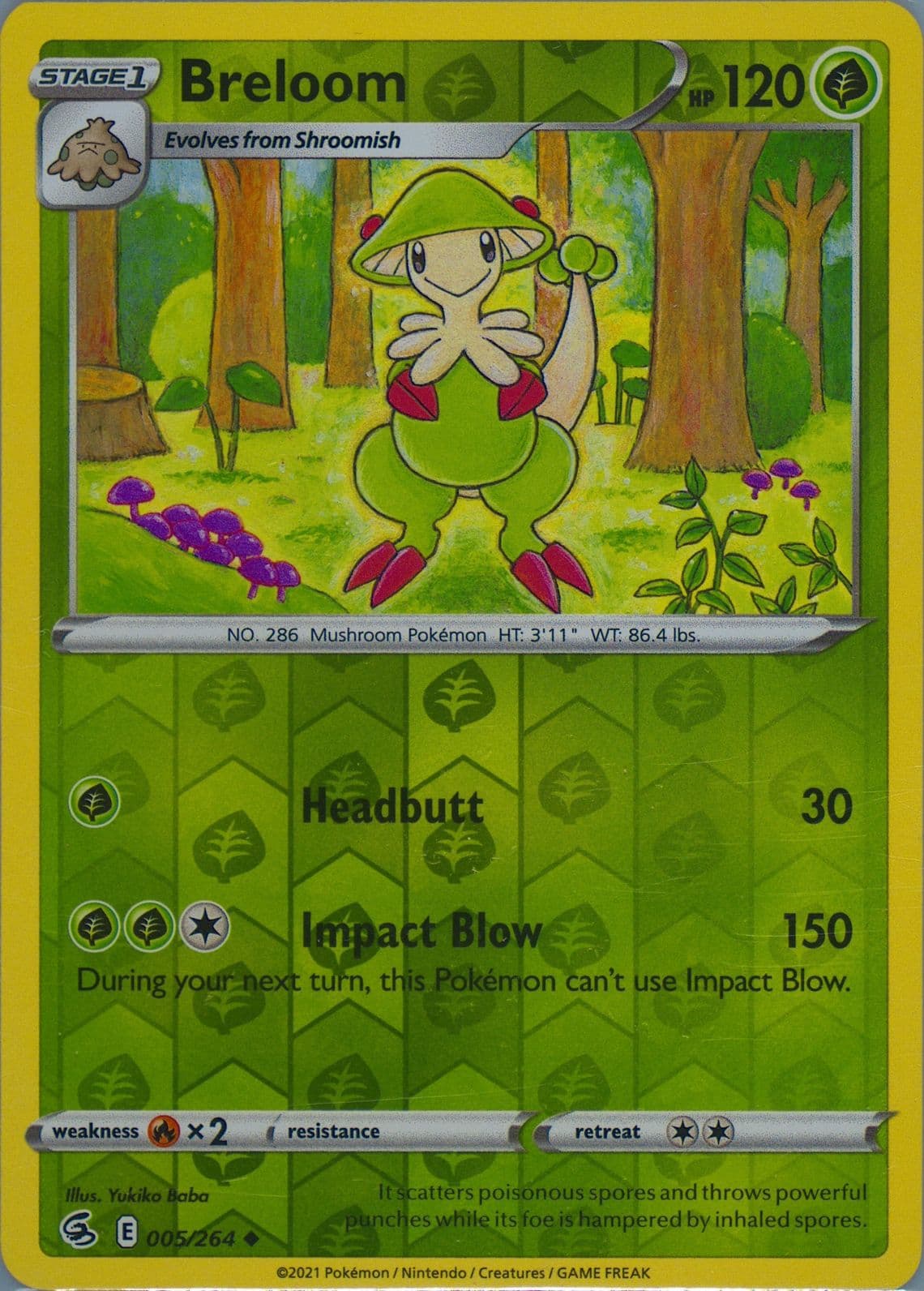 Breloom-Reverse Foil (005) 2021 Pokemon Sword & Shield Fusion Strike