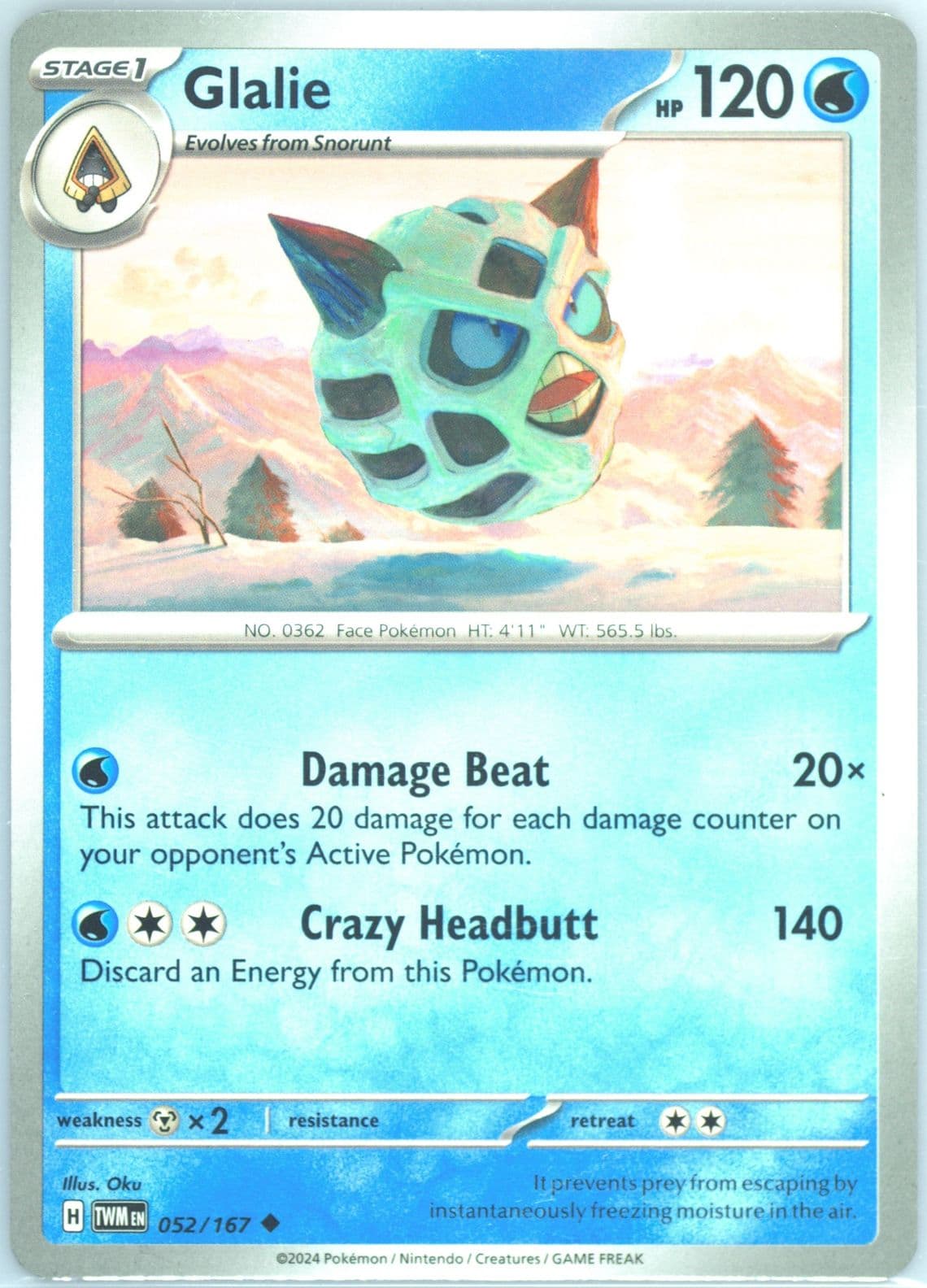 Glalie (052) 2024 Pokemon Twm EN-Twilight Masquerade