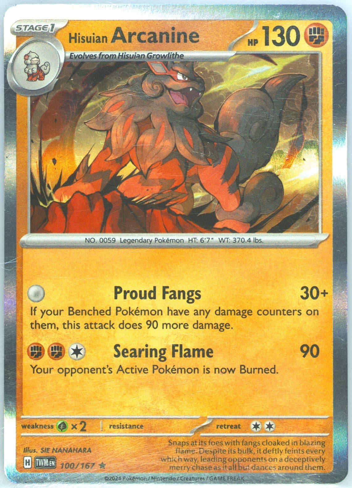 Hisuian Arcanine (100) 2024 Pokemon Twm EN-Twilight Masquerade