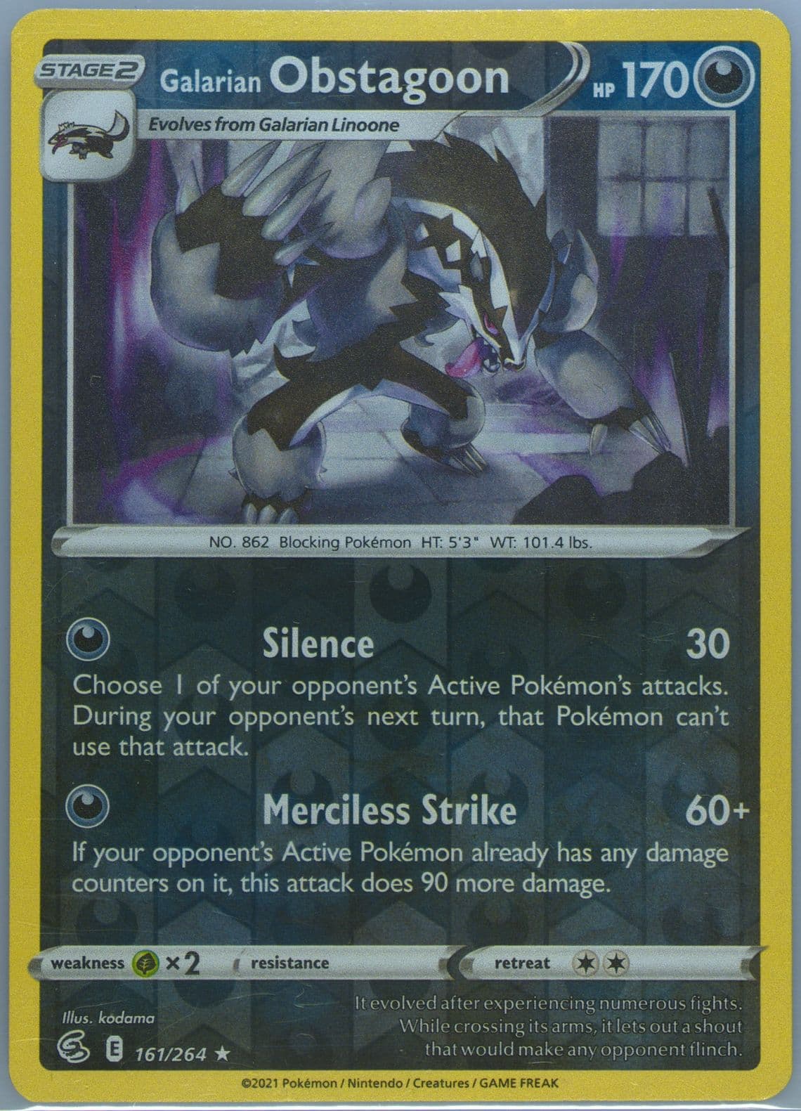 Galarian Obstagoon-Reverse Foil (161) 2021 Pokemon Sword & Shield Fusion Strike