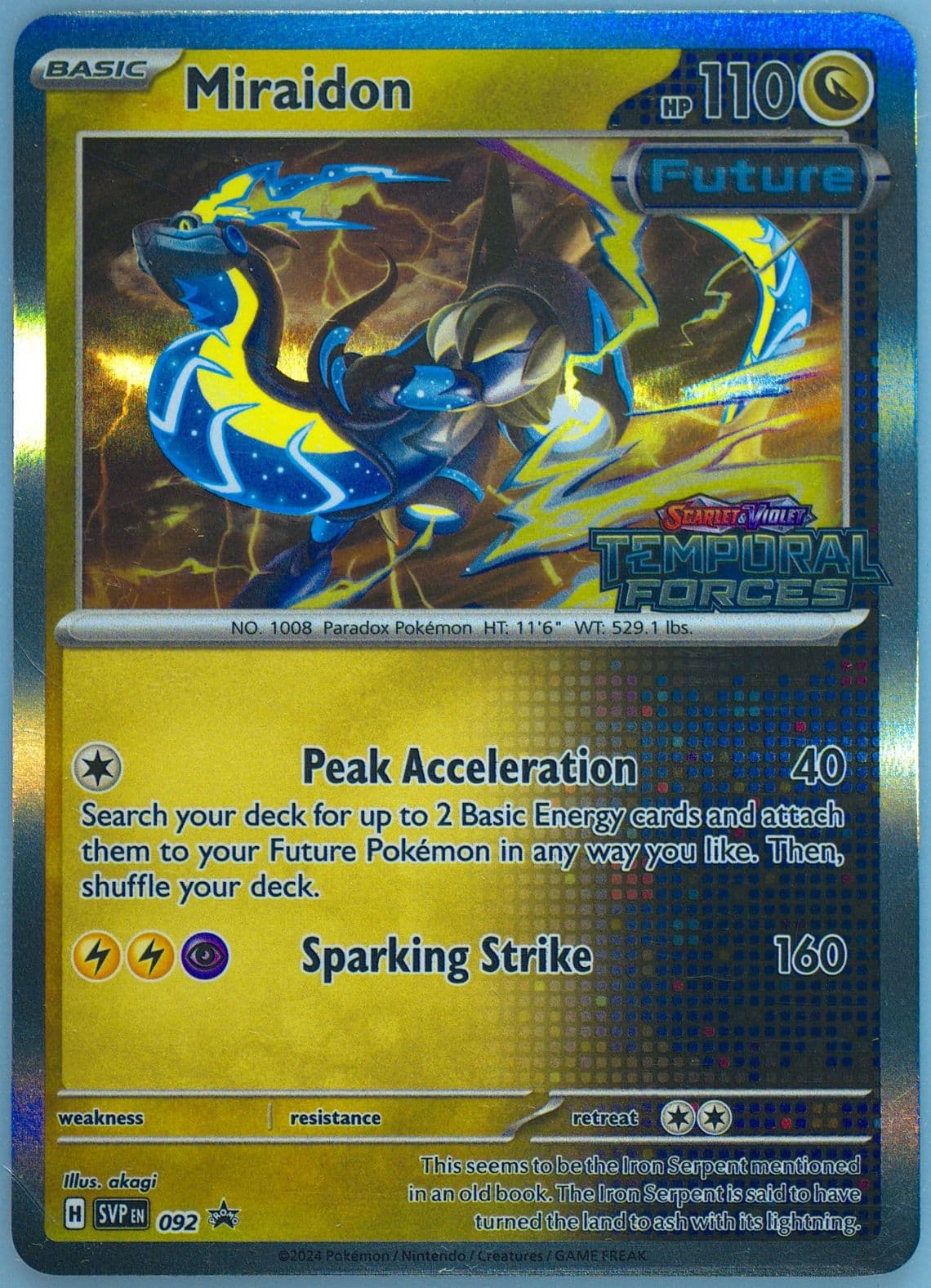 Miraidon Temporal Forces Prerelease (092) 2024 Pokemon Svp EN-SV Black Star Promo