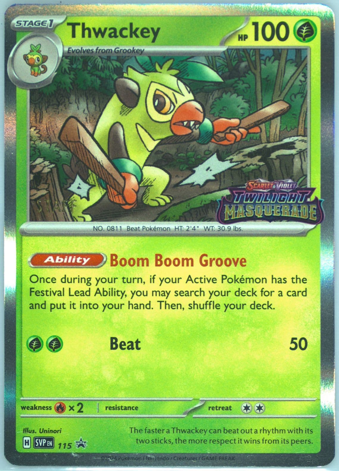 Thwackey Twilight Masquerade Prerelease-Staff (115) 2024 Pokemon Svp EN-SV Black Star Promo