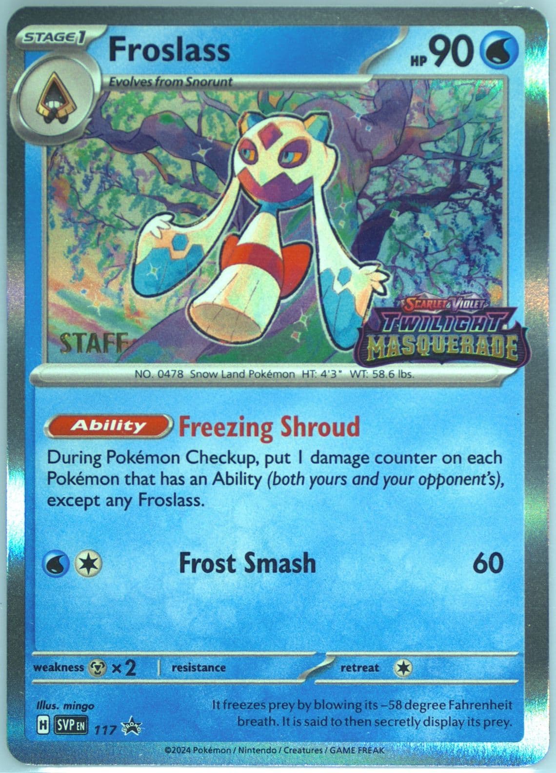 Froslass Twilight Masquerade Prerelease-Staff (117) 2024 Pokemon Svp EN-SV Black Star Promo