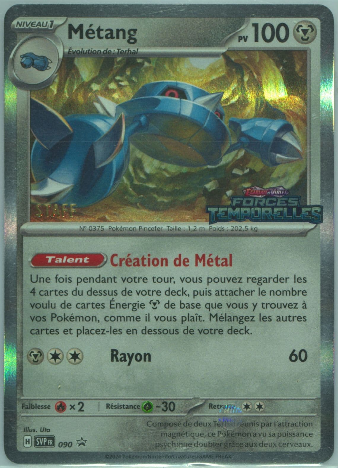 Metang Temporal Forces Prerelease-Staff (090) 2024 Pokemon French Svp FR-SV Black Star Promo
