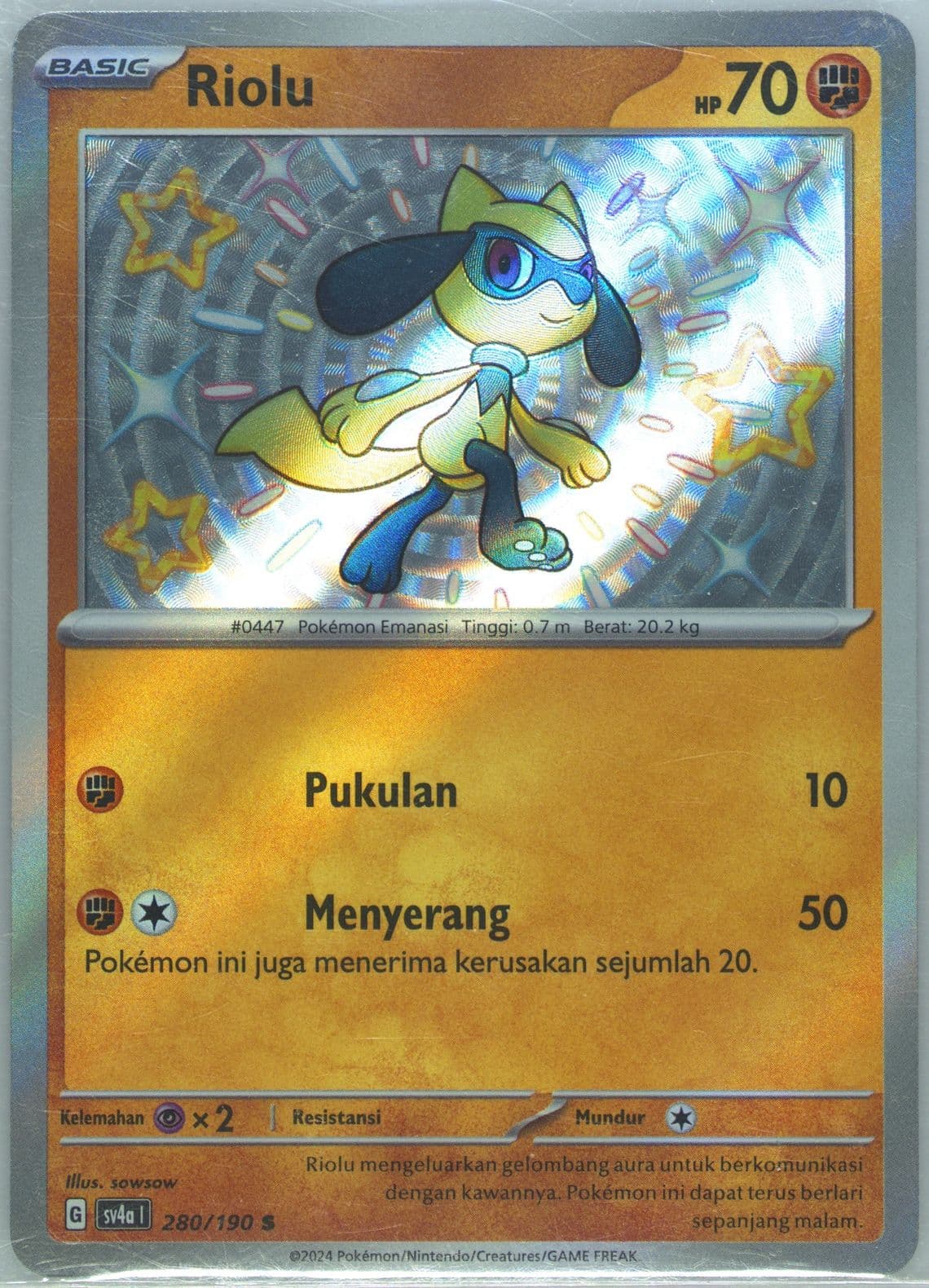 Riolu S (280) 2024 Pokemon Indonesian Sv4a I-Shiny Treasure EX