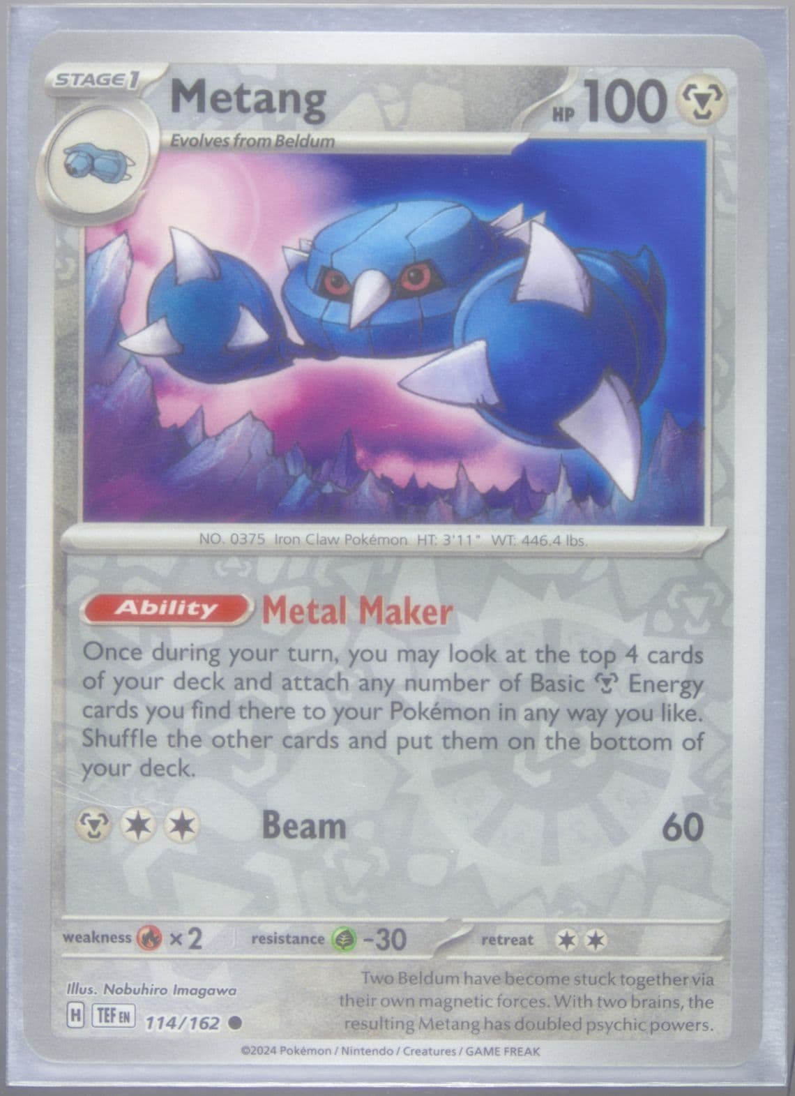 Metang Reverse Holo (114) 2024 Pokemon Tef EN-Temporal Forces