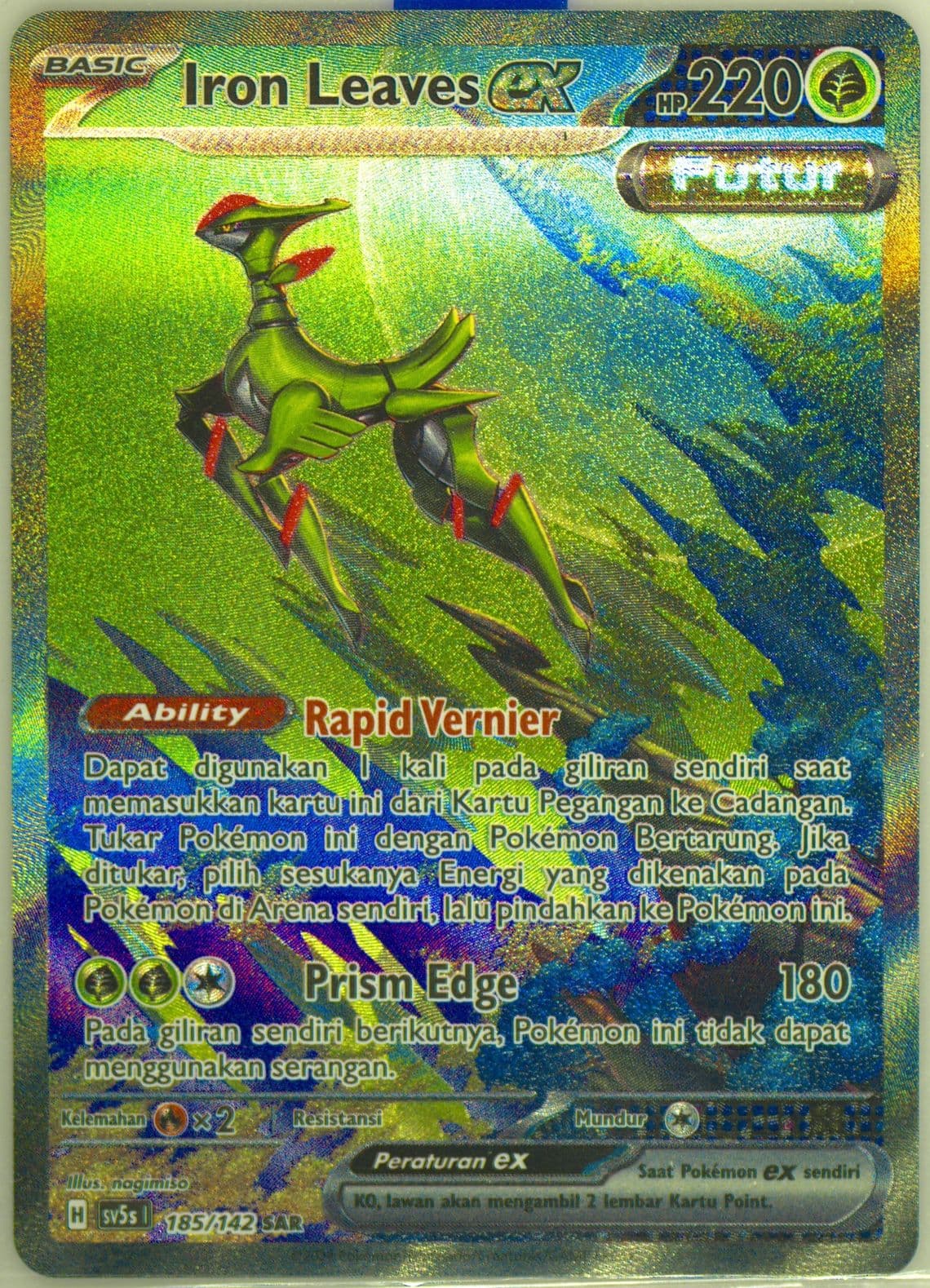 Iron Leaves EX Special Art Rare (185) 2024 Pokemon Indonesian Sv5s I-Ace Paradox