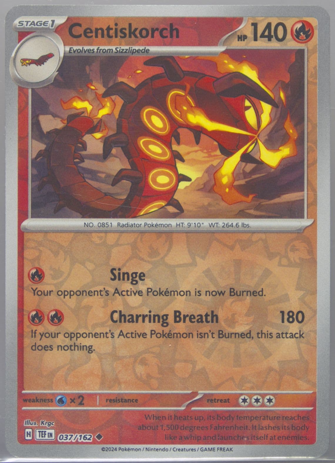 Centiskorch Reverse Holo (037) 2024 Pokemon Tef EN-Temporal Forces