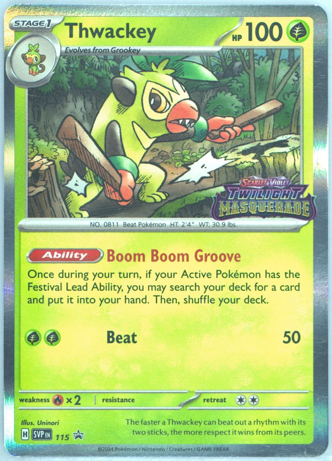 Thwackey Twilight Masquerade Prerelease (115) 2024 Pokemon Svp EN-SV Black Star Promo